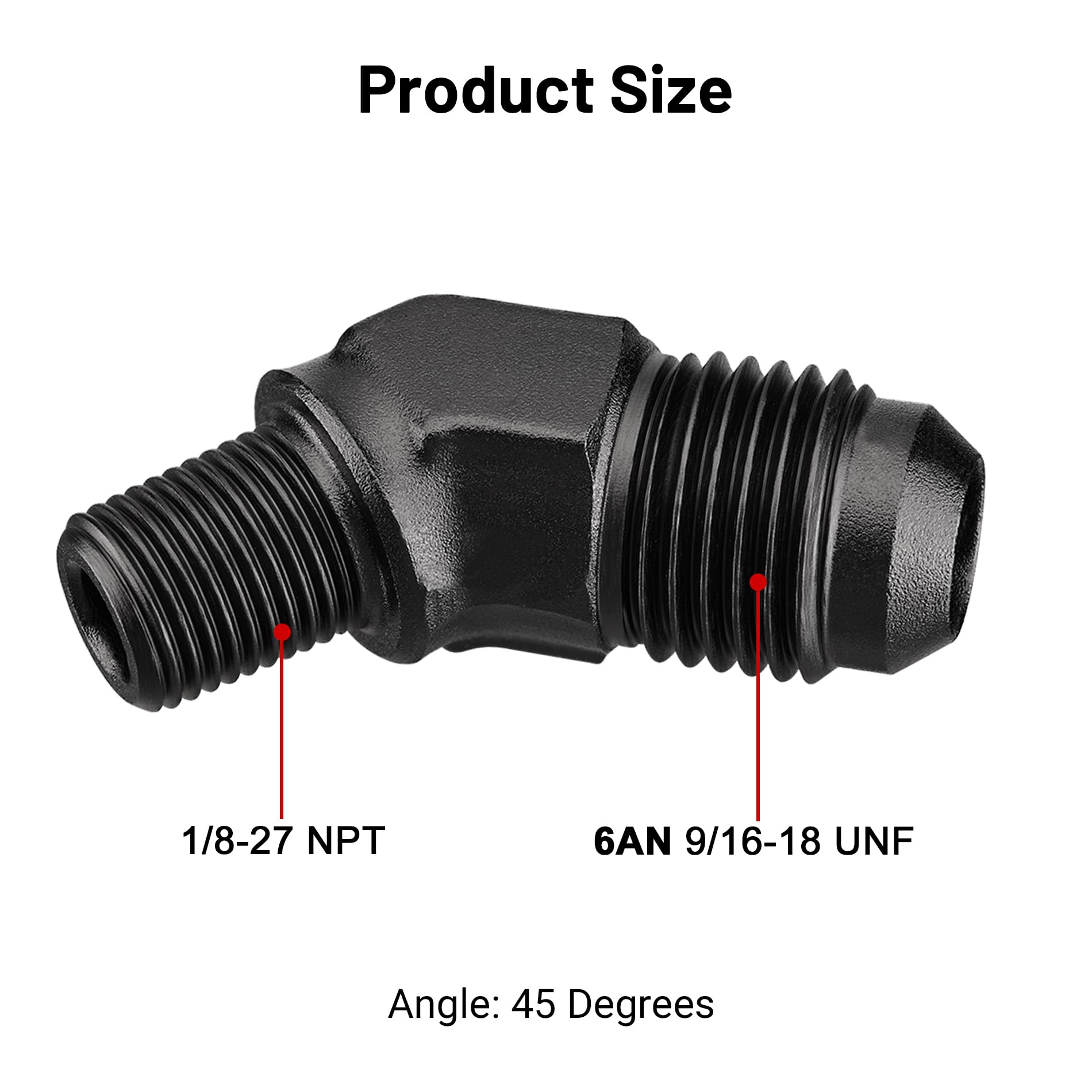 Evil Energy 6An Male Flare To 1/8'' Npt Pipe 45 Degree Fitting Adapter Aluminum Black