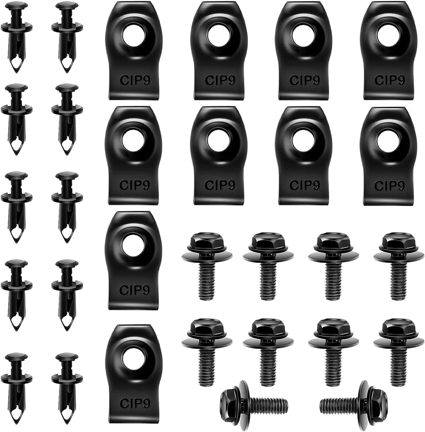 Neynavy 35 Pcs Engine Under Cover Splash Shield Body Bolts Screws, Bumper Fender Liner Push Retainer Fastener Rivet Clips Extruded U-Nuts Kit (Black)