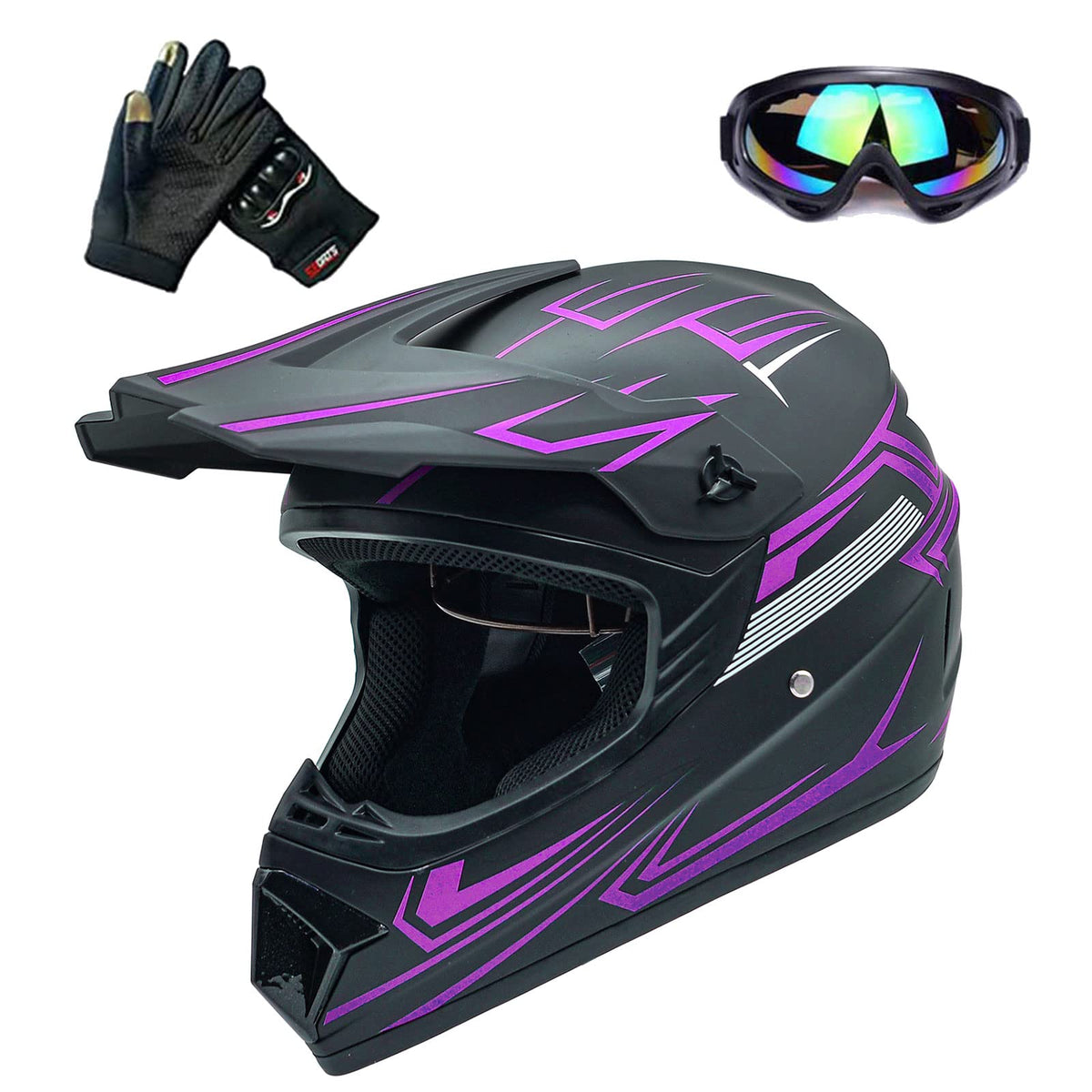 Motocross Helmet Fashion Youth Dirt Bike Helmet Unisex-Adult Atv Off-Road Mountain Bike Motorcycle Red Helmet Dot Approved (Purple-L)