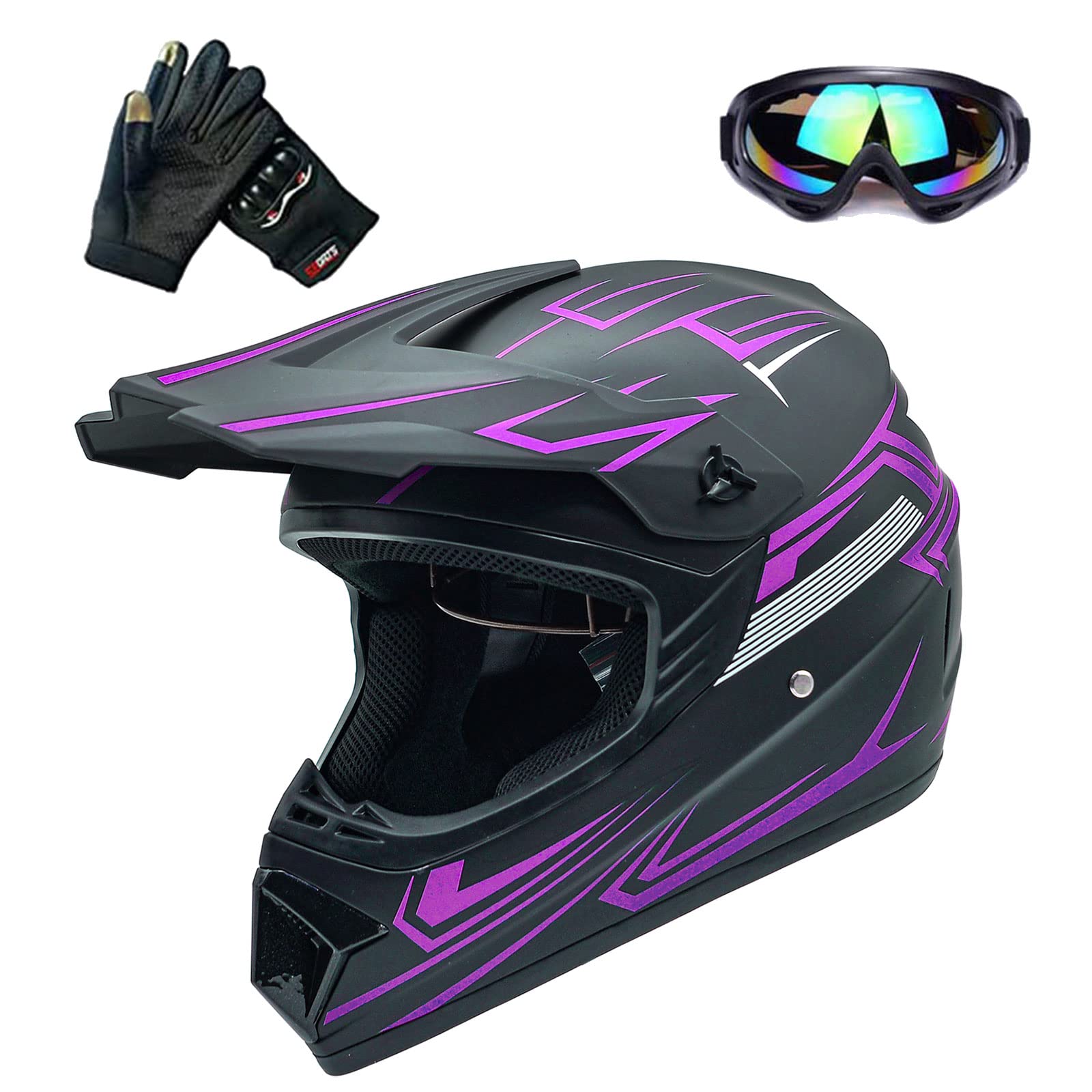Motocross Helmet Fashion Youth Dirt Bike Helmet Unisex-Adult Atv Off-Road Mountain Bike Motorcycle Red Helmet Dot Approved (Purp