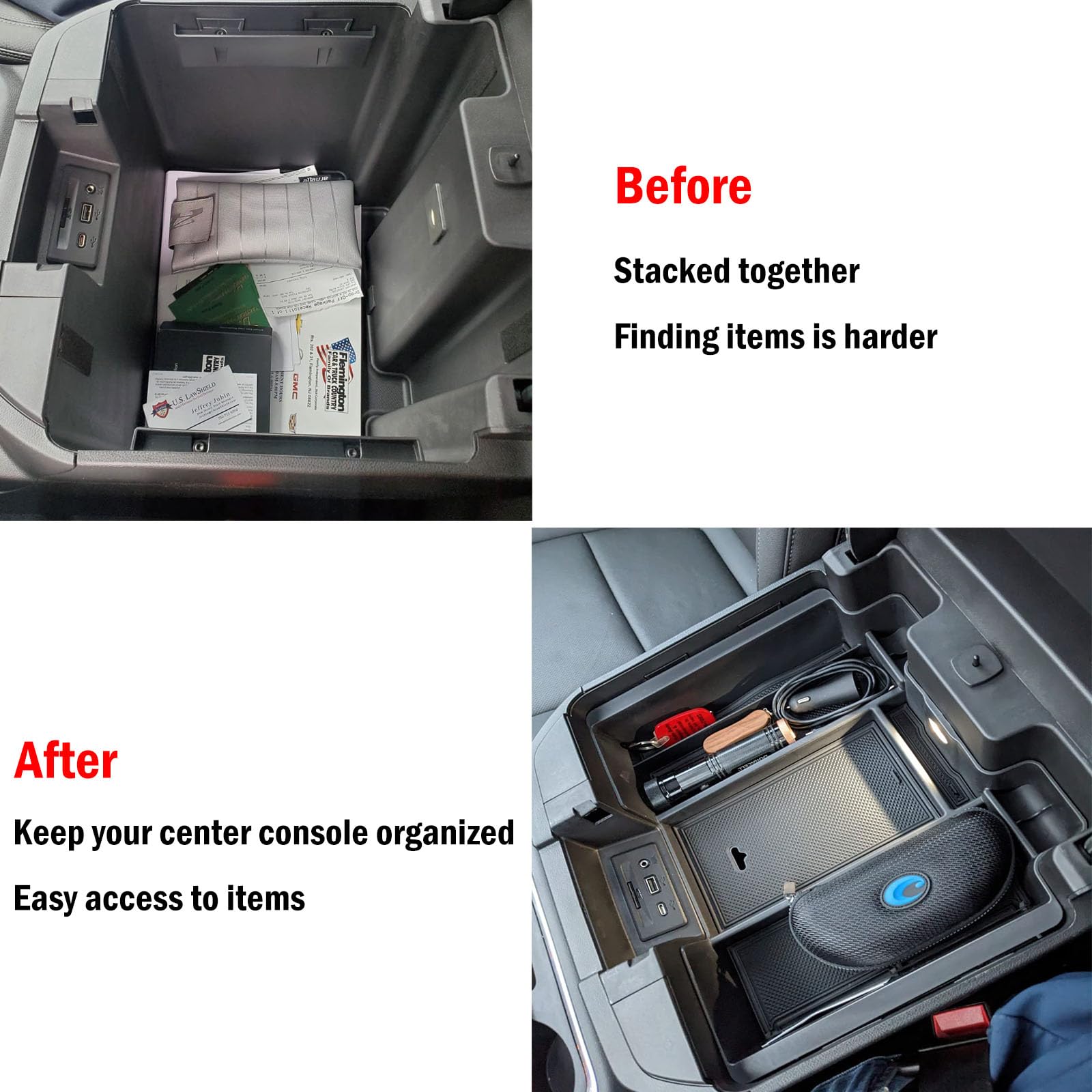 Zxiaochun Center Console Armrest Box Organizer Tray For 2019-2022 Chevy Silverado/Gmc Sierra 1500 And 2020-2023 Silverado/Sierra 2500/3500 Hd Accessories (Full Console W/Bucket Seats Only) Black Trim