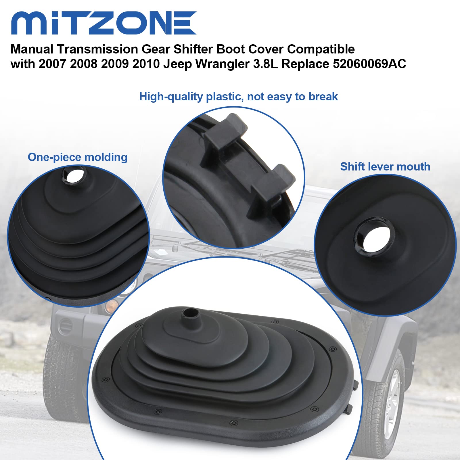 Mitzone Manual Transmission Gear Shifter Boot Cover Compatible With Jeep Wrangler Jk 3.8L 2007 2008 2009 2010 Replace 52060069Ac