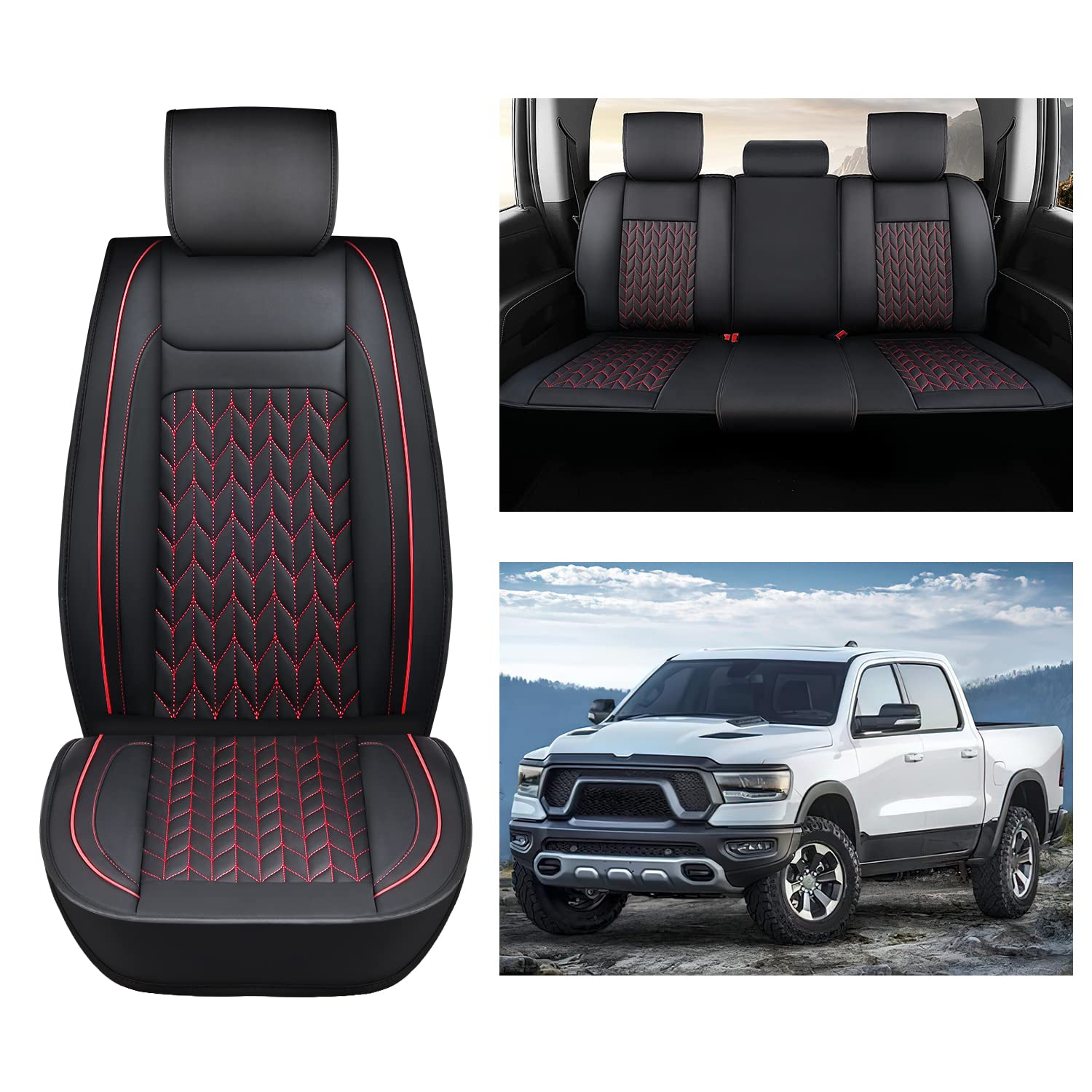 Nilight Car Seat Covers Custom Fit 2009-2024 Ram 1500 And 2010-2024 2500 3500 Crew Cabs Mega Cab Waterproof Leather Cushion For