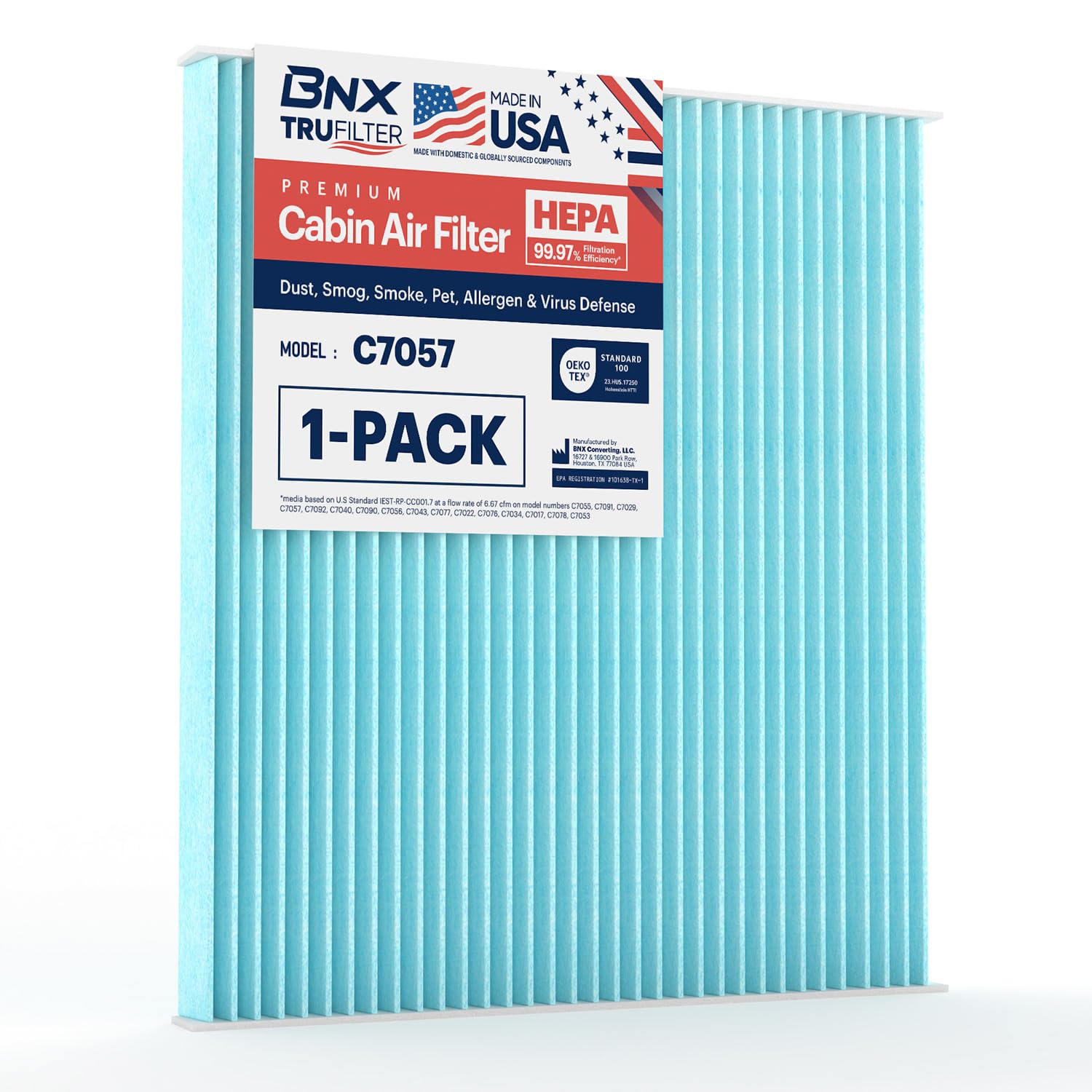 Bnx Trufilter C7057 Cabin Air Filter, Hepa 99.97%, Made In Usa, Compatible With Chevrolet Captiva, Equinox, Gmc Terrain, Hyundai