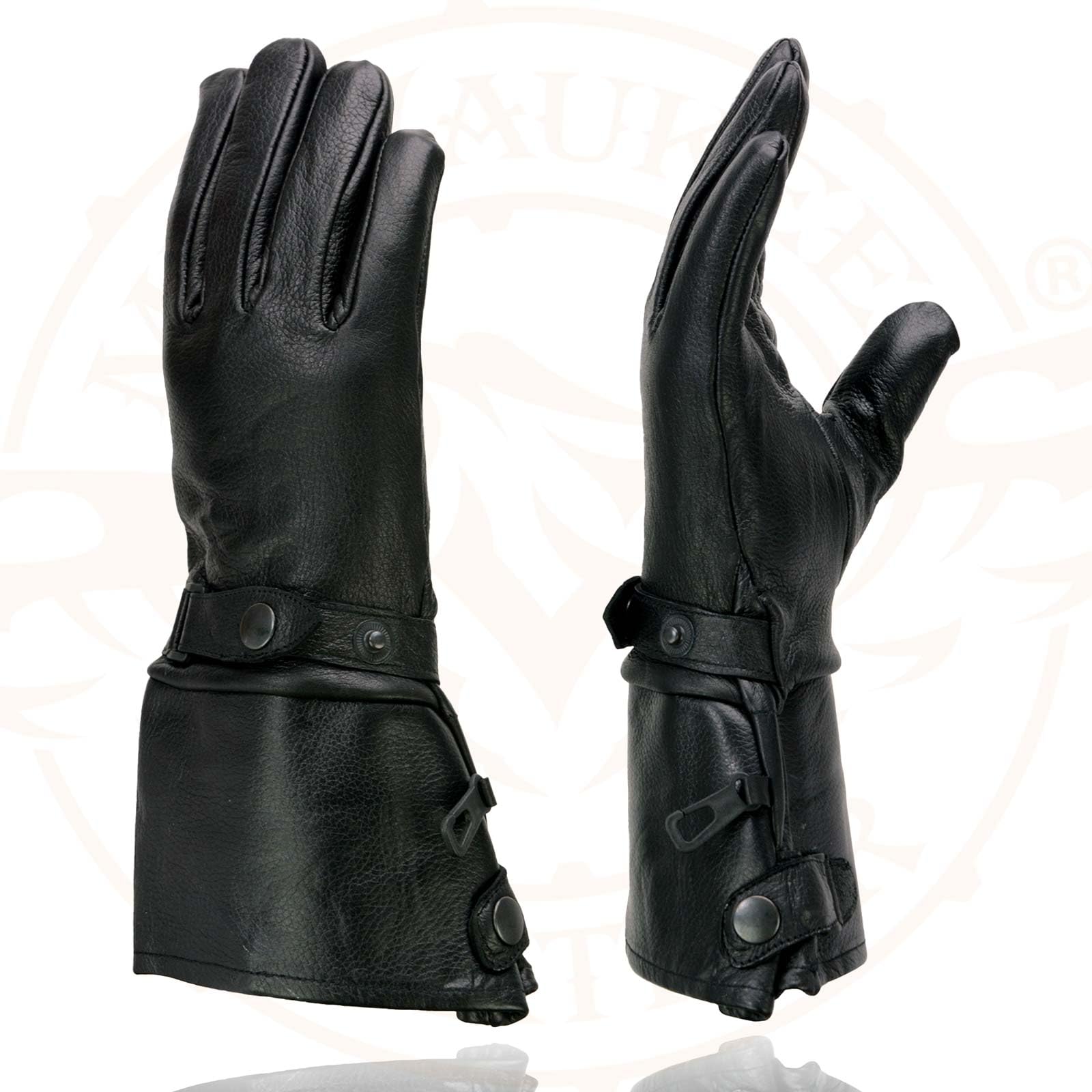 Milwaukee Leather Men's Gauntlet Motorcycle Hand Gloves-Black Leather Long Cuff Snap Closure Thermal Lined-SH264-3X-Large