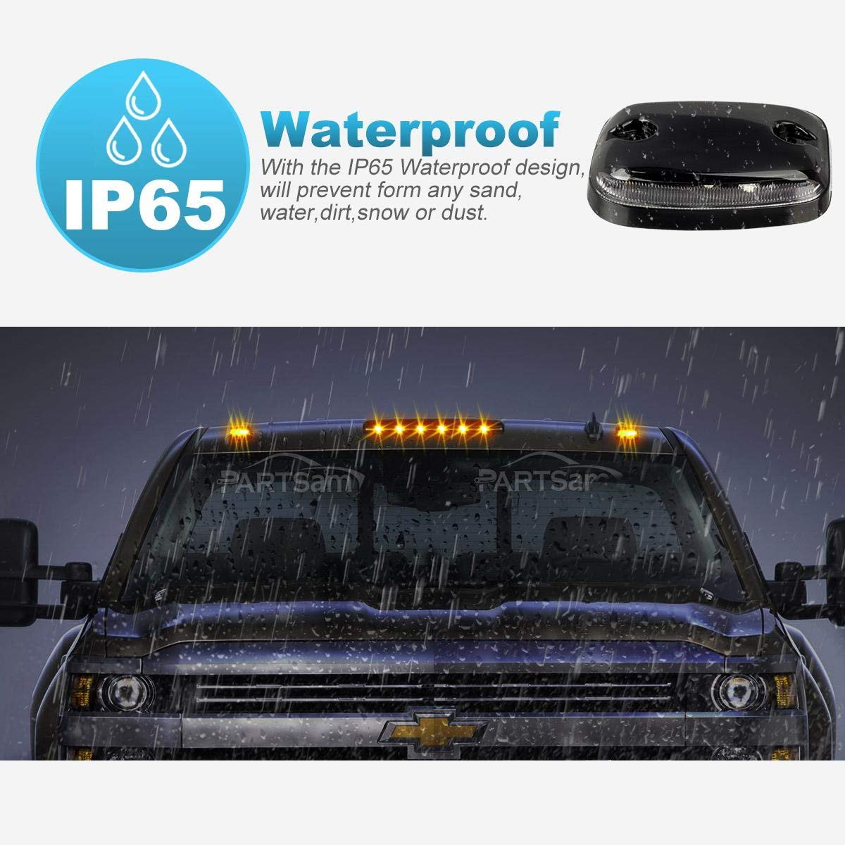 Partsam 3Pcs Clear Lens Cab Roof Marker Lights 12Led Amber Top Assembly Light Compatible With Silverado/Sierra 1500 2500 3500 25