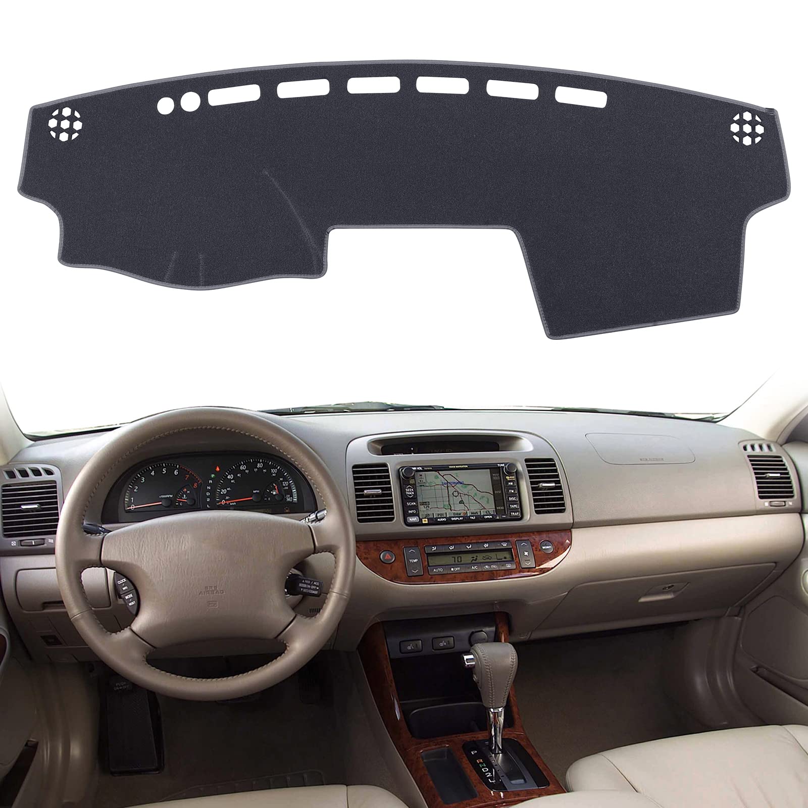 HanLanKa Dash Cover Mat Custom Fit for Toyota Camry 2002 2003 2004 2005 2006 with Cutout for Sensors and Dash Speakers, w/o Cuto