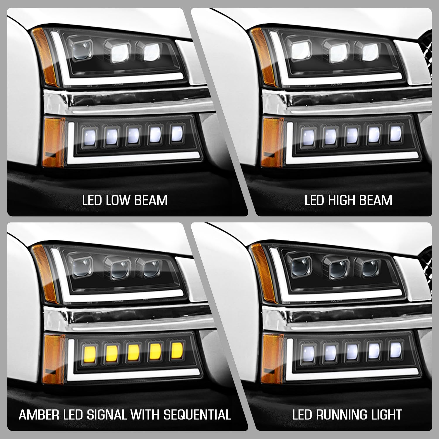 Dna Motoring Pair Full Led Projector Sequential Headlights Compatible With 03-06 Chevy Silverado 1500 2500 3500 1500Hd 2500Hd, S