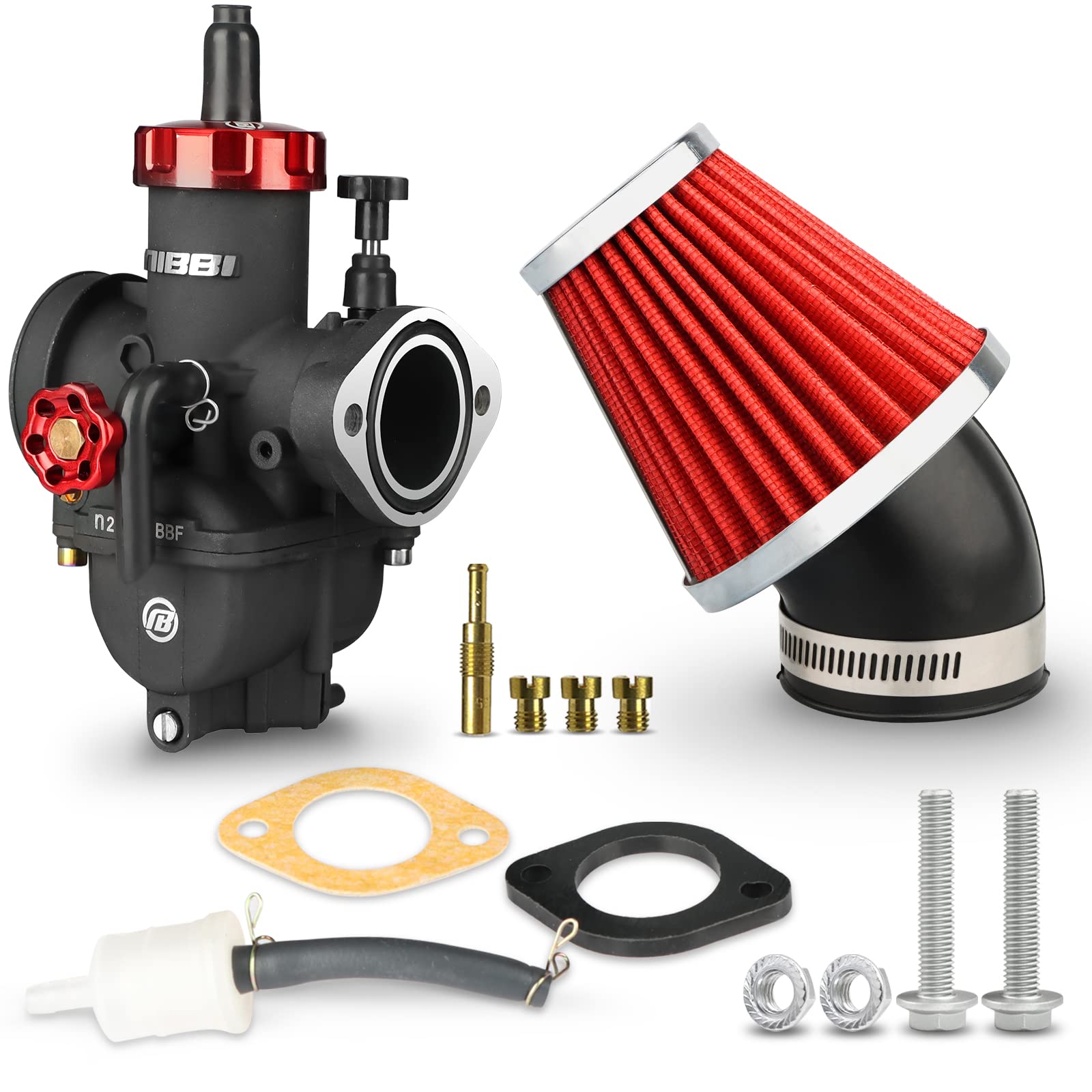Nibbi Pe26 Carburetor With 48Mm Air Filters Kit,Pe26Mm Fl Motorcycle Carb Fit For 150Cc-200Cc Dirt Bike Pit Bike Apollo Taotao L