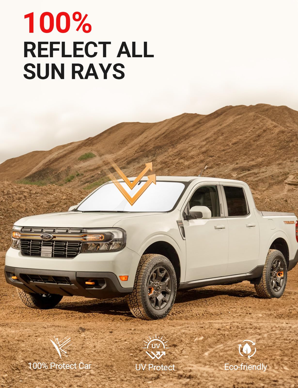 Proadsy 2025 Upgrade Windshield Sun Shade Custom Fit Ford Maverick 2022-2025 4-Layer Foldable Front Sunshade Protector Sun Visor