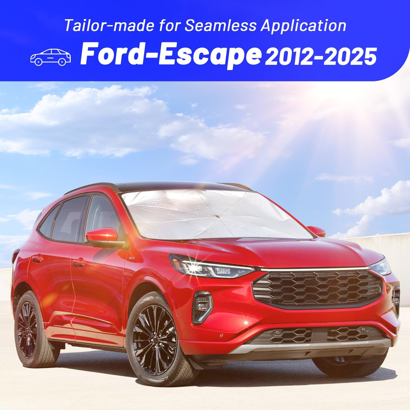 Windshield Sun Shade Umbrella for Ford Escape 2012-2025, Foldable Car Sunshade for Front Windows with 360 Rotating Shaft, Custom