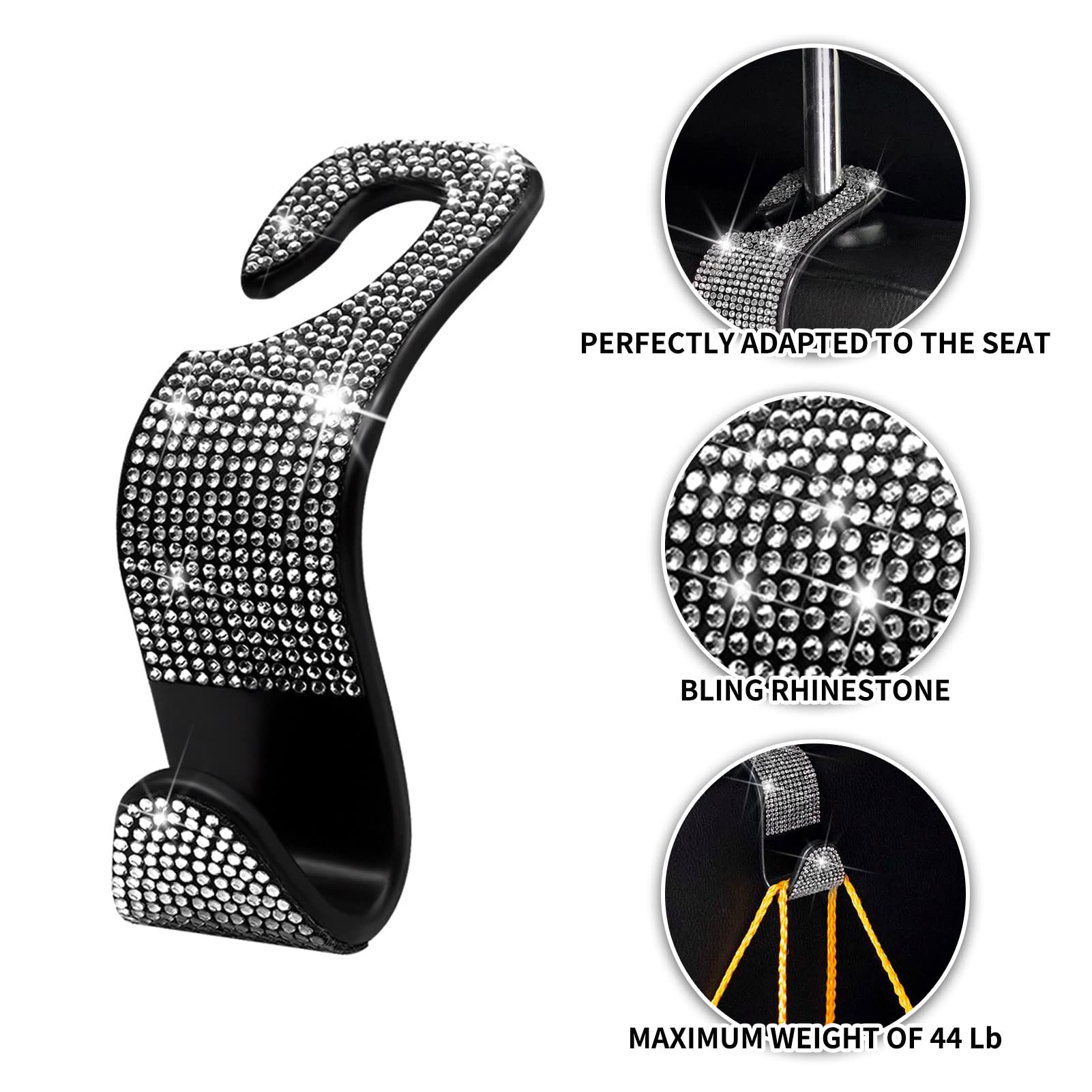 Car Purse Hook Bling Car Headrest Hook For Women Girls, 4 Packs Auto Back Seat Hangers Rear Headrest Hook For Purse, Bag, Handba