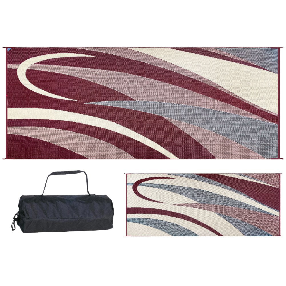 Ming'S Mark Gc5 Stylish Camping Reversible Graphic Patio Mat - 8' X 20', Burgundy/Black