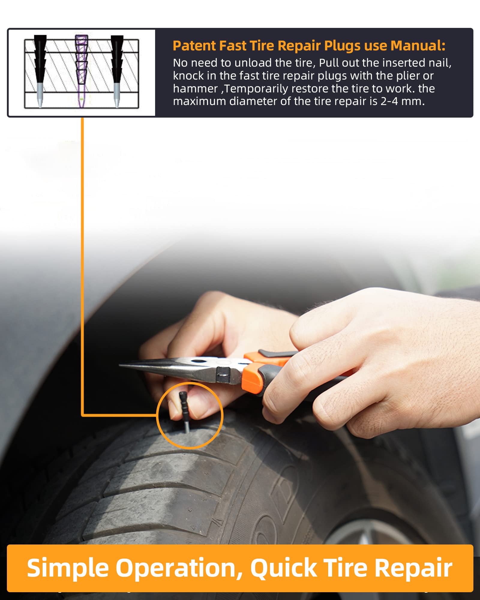 Orcish 98Pcs Tire Repair Kit, Professional Heavy Duty Tire Plug Kit, Tire Patch Kit For Fix A Flat, Tubeless Tire Puncture Chang