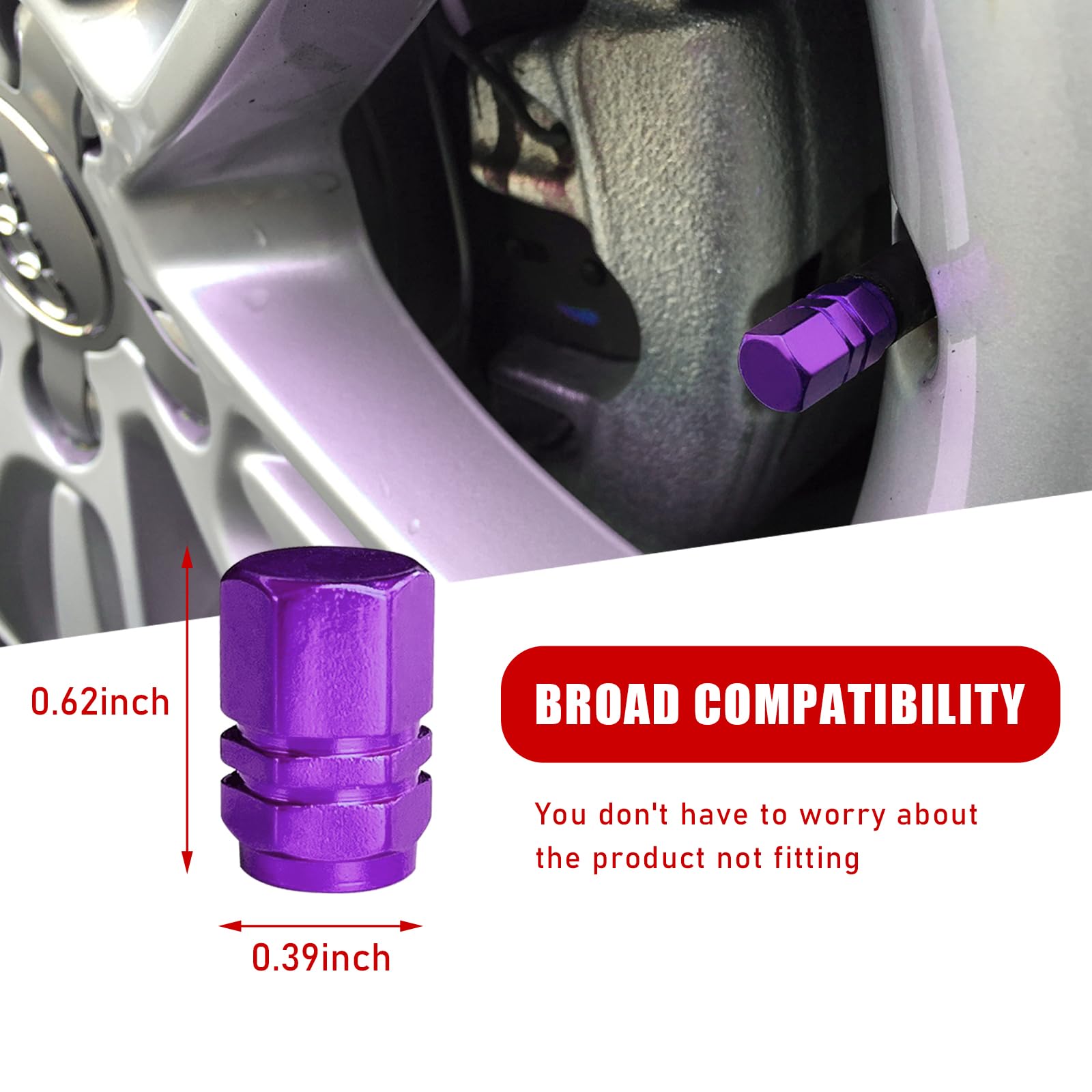 Ziciner 8 Pcs Car Tire Valve Stem Caps, Aluminum Alloy Wheel Valve Covers With Rubber O-Ring, Corrosion Resistant Leak-Proof Tir