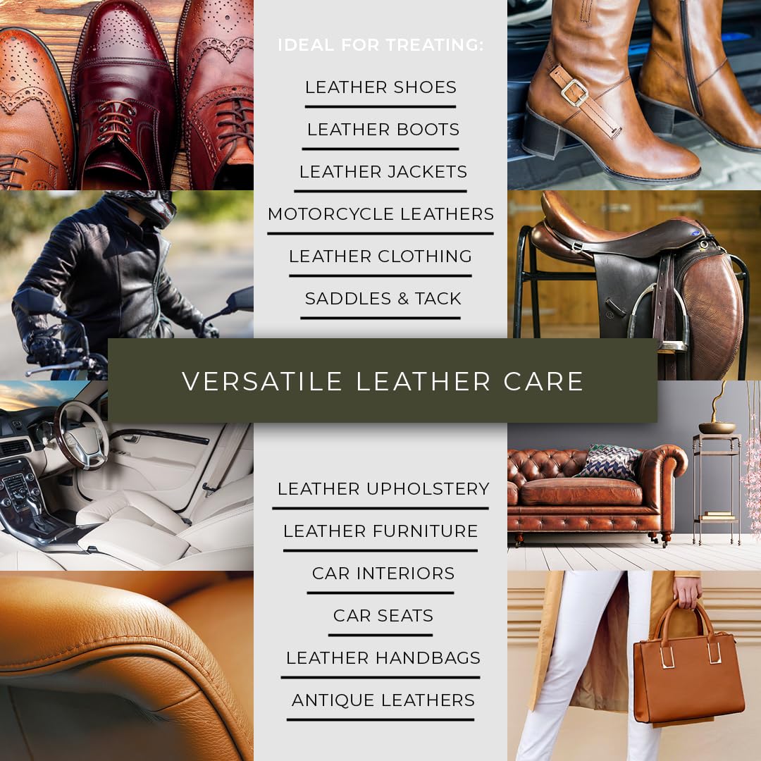 Renapur Leather Balsam, Natural Conditioner, Protector And Restorer — For Leather Furniture, Footwear, Purses & Bags, Car Interiors & Bikes, Saddlery & Tack. (6.7 Fl Oz + Applicator Sponge)