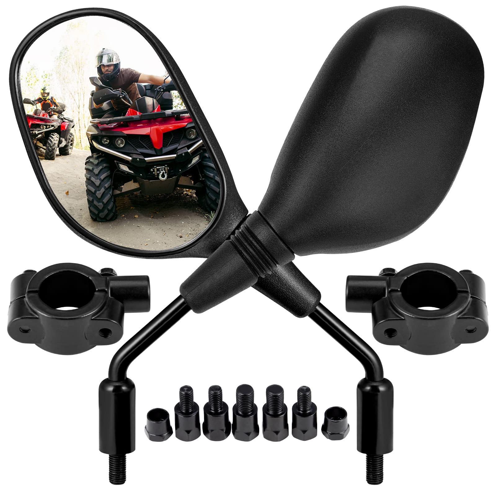 Kemimoto Atv Mirrors, 8Mm 10Mm Motorcycle Mirrors For Handlebar Atv Accessories Compatible With Scooter Snowmobile Mope, 360 Deg