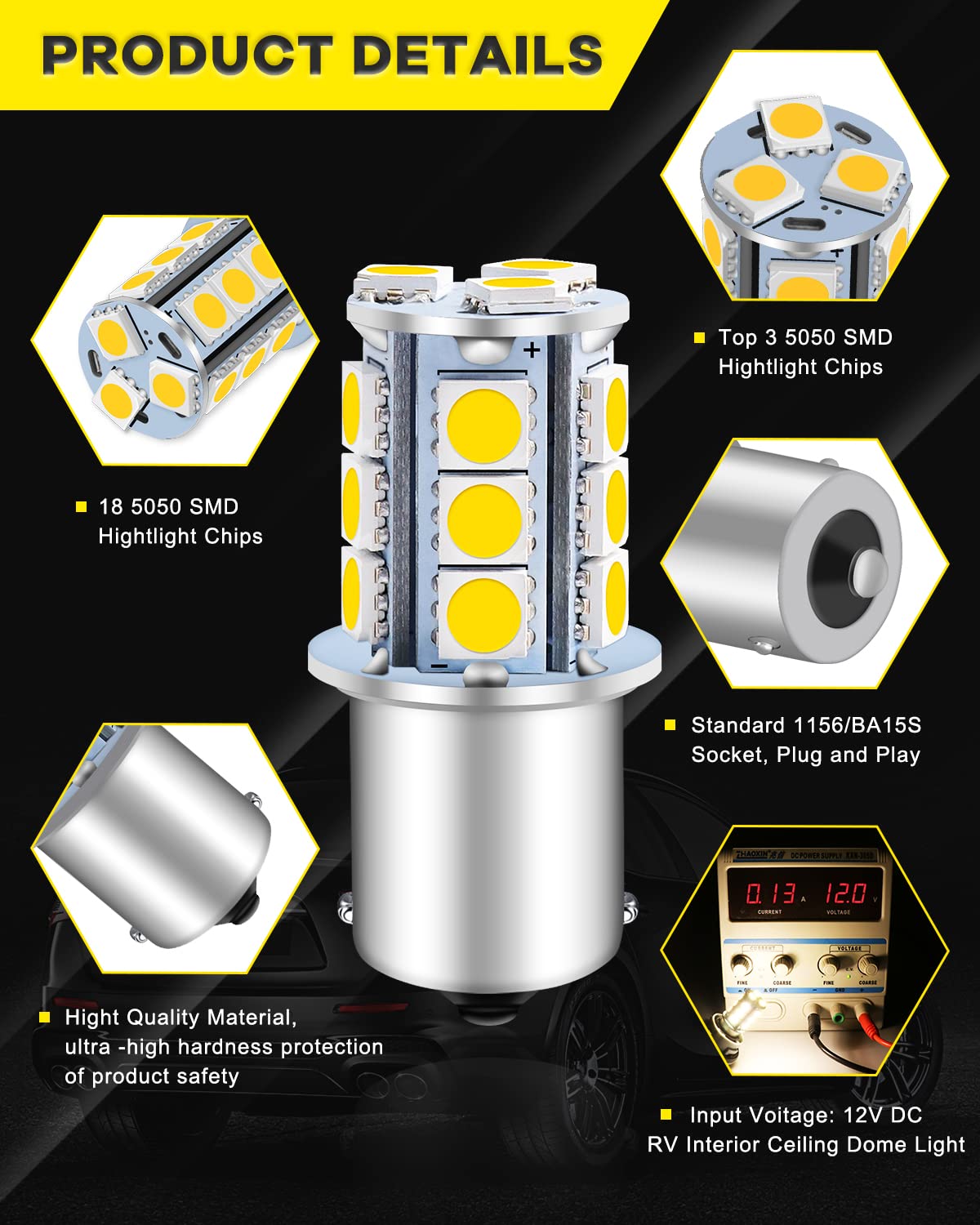 Qoope 1156 1141 Led Bulb Soft Warm White, 7506 1003 1073 Ba15S Rv Light Bulbs, 18Smd 5050 12V Led Bulbs Replacement For Camper/T