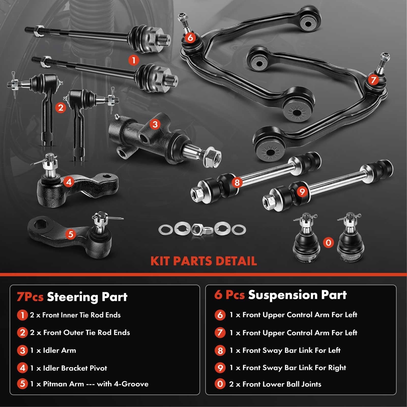 A-Premium 13Pc Awd 4Wd Front Suspension Kit, For Chevy Gmc Silverado 1500 Sierra 1500 Suburban Avalanche Tahoe Yukon Xl Escalade Ext Esv, Upper Control Arm Lower Ball Joint Sway Bar Link Tie Rod End