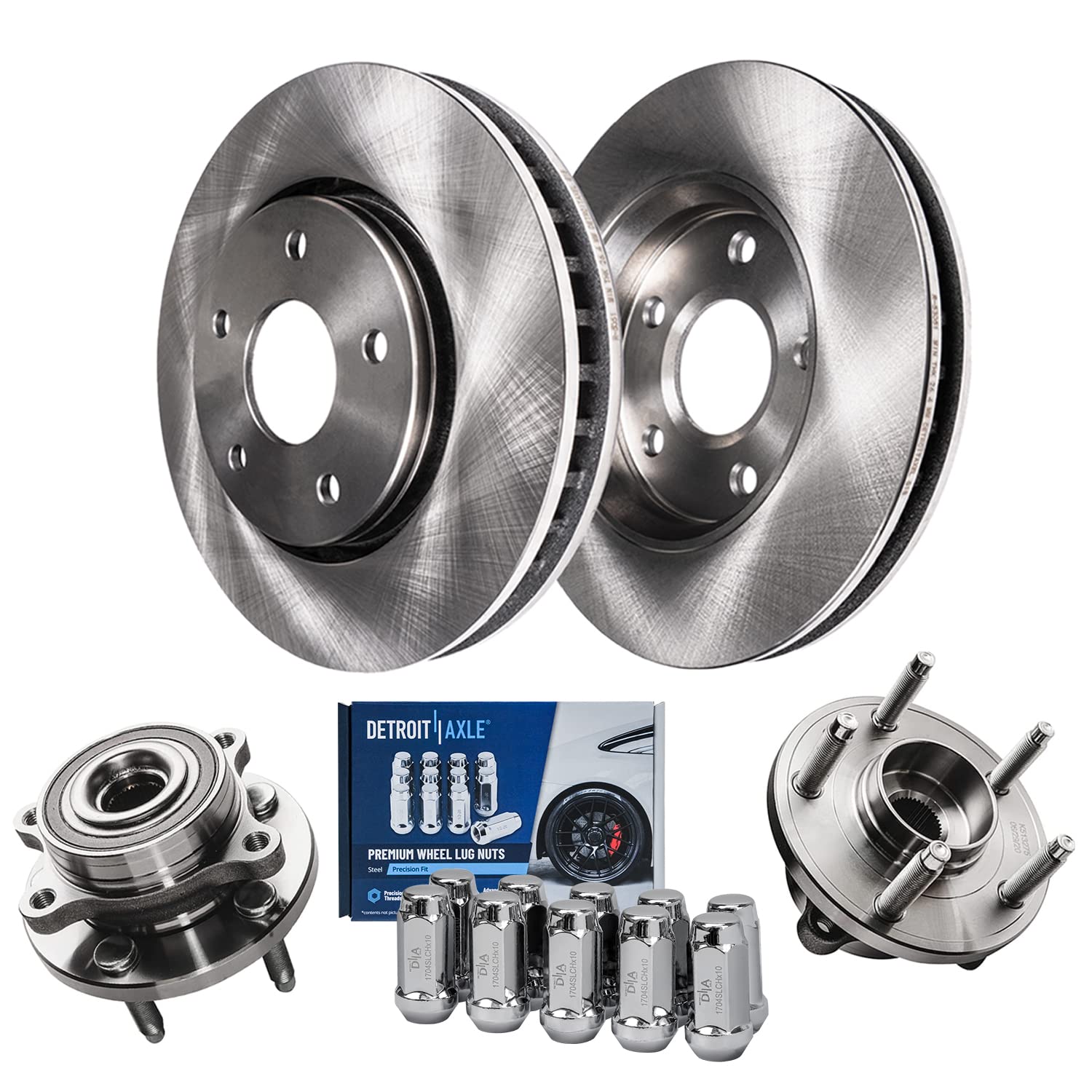 Detroit Axle - Front Disc Brake Rotors Wheel Hubs Bearings + 10pc Wheel Lug Nuts Replacement for Ford Taurus Flex Lincoln MKS MK