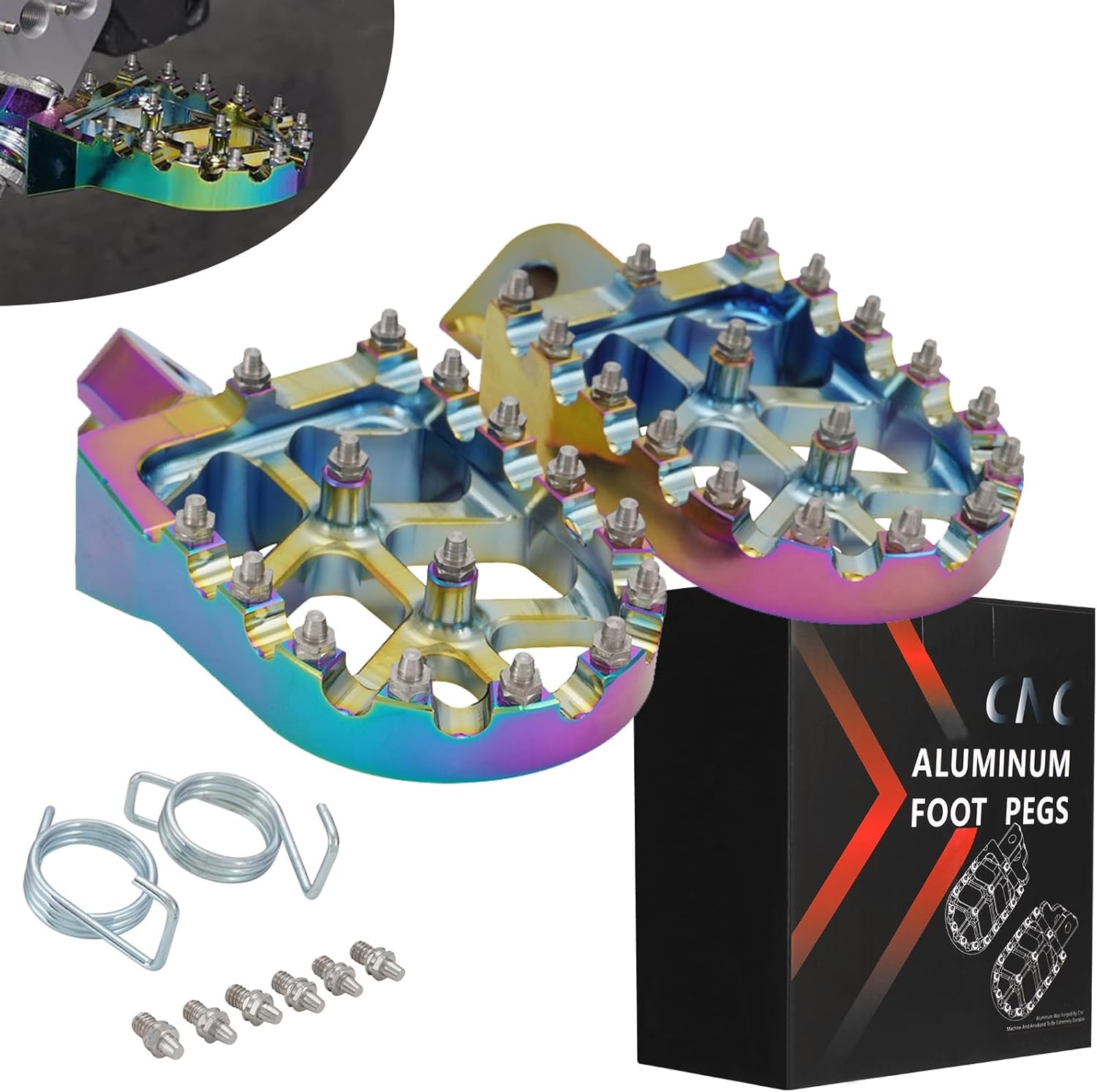 Jfg Racing Dirt Bike Foot Pegs With Springs,7075 Aluminum Cnc Footpegs Pedals Rests For Surron Light Bee X And S/E Ride Pro Ss/Crf150F Crf230F 03-19/X160/X260-Metallic