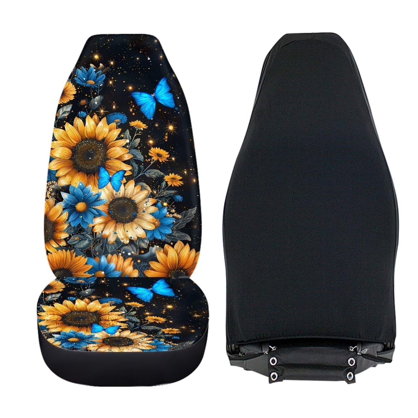 Bigcarjob Sunflower Car Accessories Sets 2 Pcs Auto Front Seat Protector Butterfly Print Car Seat Cover Sets For Womens Girly Cu