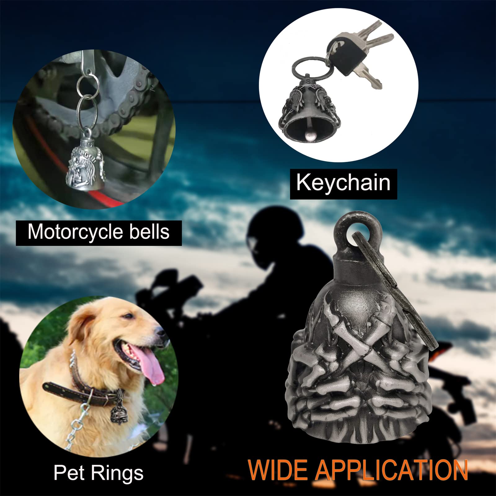 Dream Apparel Motorcycle ride bell for bikers,heavy spirit bells accessory and key chain for luck (DBL2-L Skeleton Hand Finger)