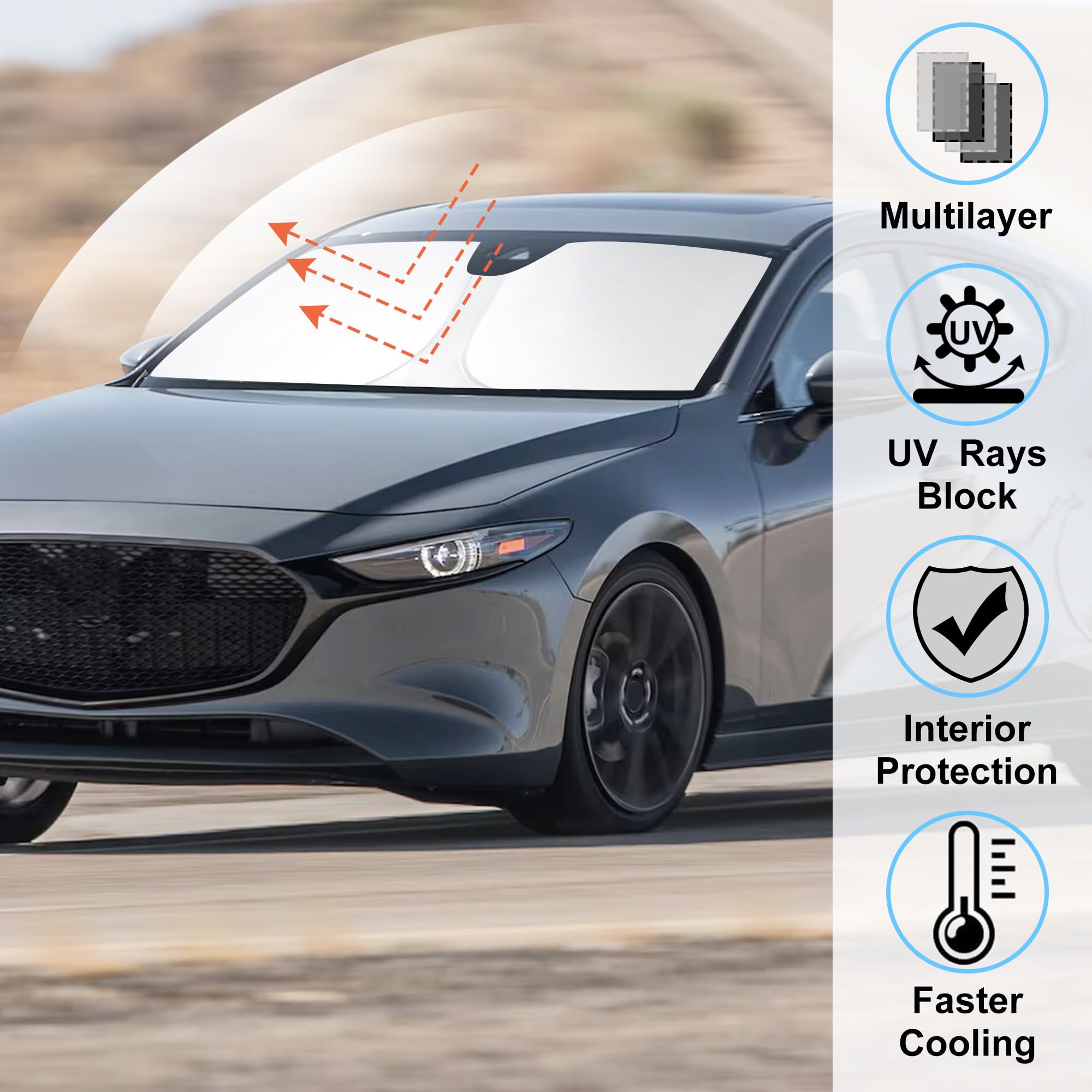 Windshield Sun Shade Fit For 2019-2024 2025 Mazda 3 Accessories Mazda3 Hatchback/Sedan Window Shade Cover Foldable Sunshade Shie