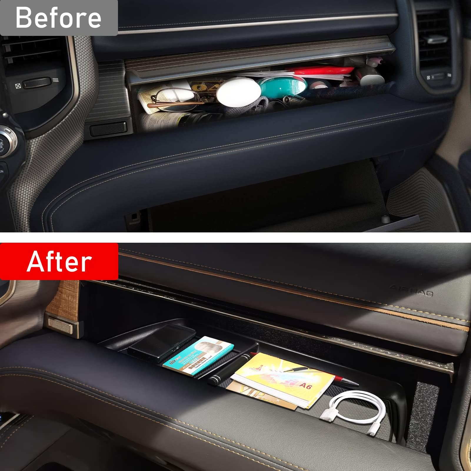 Moonlinks Compatible with Dodge Ram 1500 2500 3500 Glove Box Organizer 2019 2020 2021 2022 2023 2024,Center Console Organizer Co