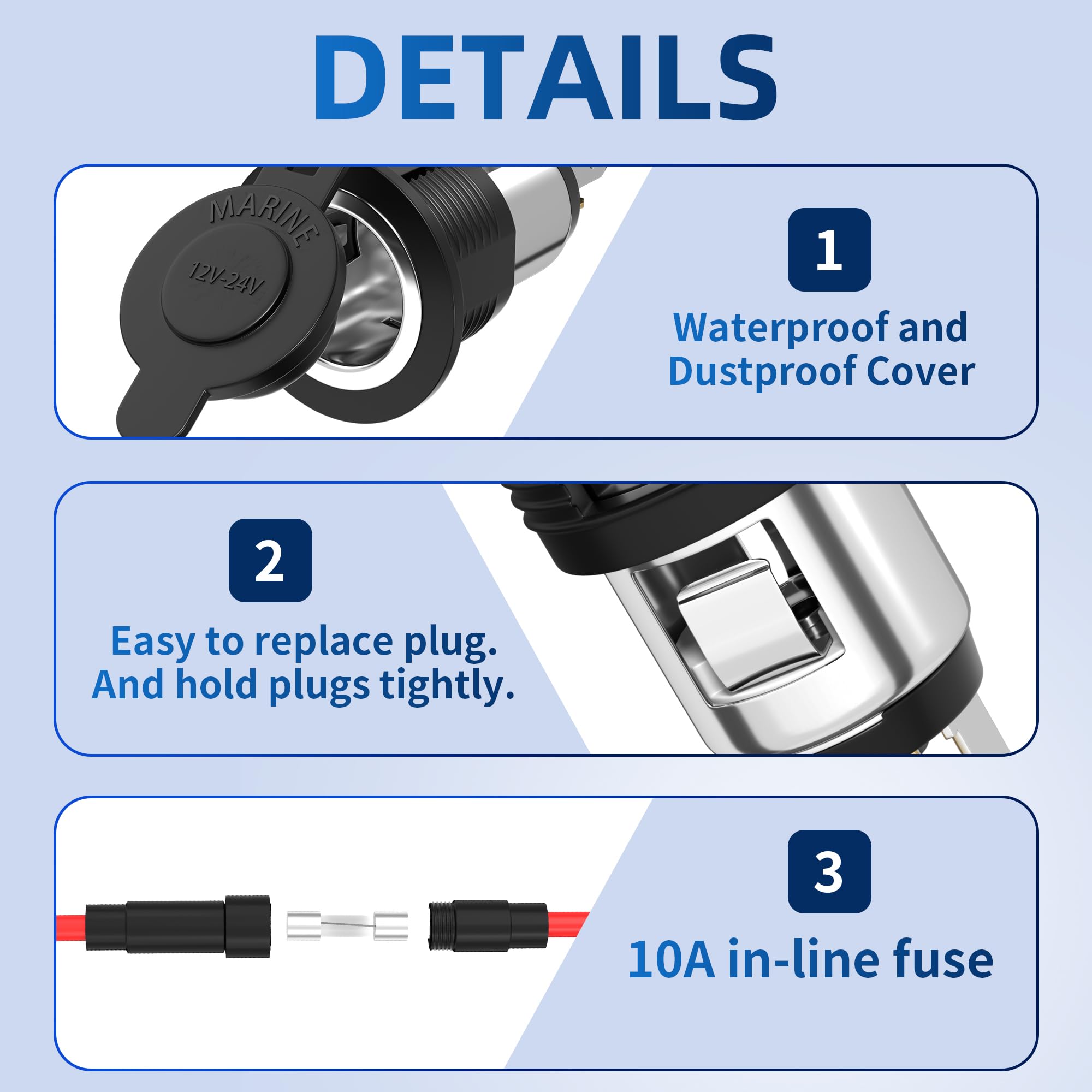 Daiertek 12V Cigarette Lighter Socket 12 Volt Power Outlet Replacement Plug Socket For Car, Automotive, Truck, Rv, Boat, Motorcy