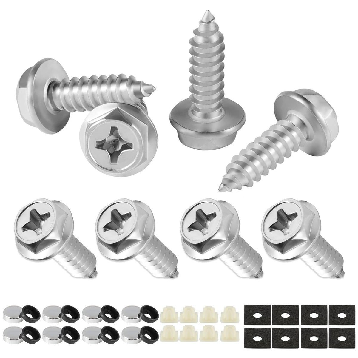 Livtee Rustproof License Plate Screws For Securing License Plates Frames And Covers On Cars And Trucks, 8 Set Premium Stainless 