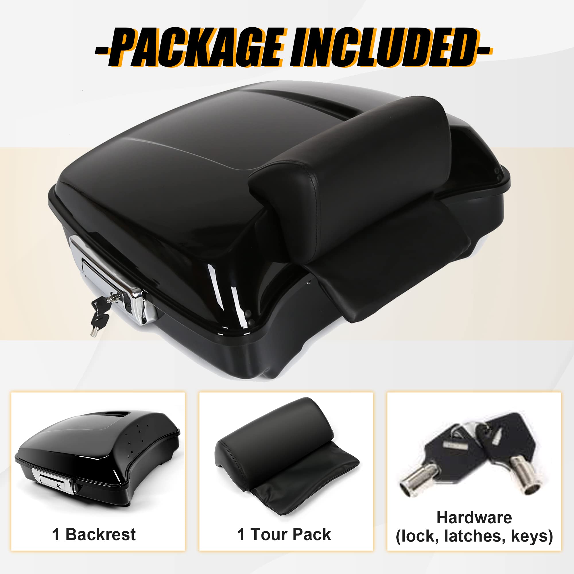 ECOTRIC 5.5'' Razor Tour Pack Trunk Luggage w/Backrest Compatible with 2014-2022 Harley Davidson Touring Models Trunk Tail Box