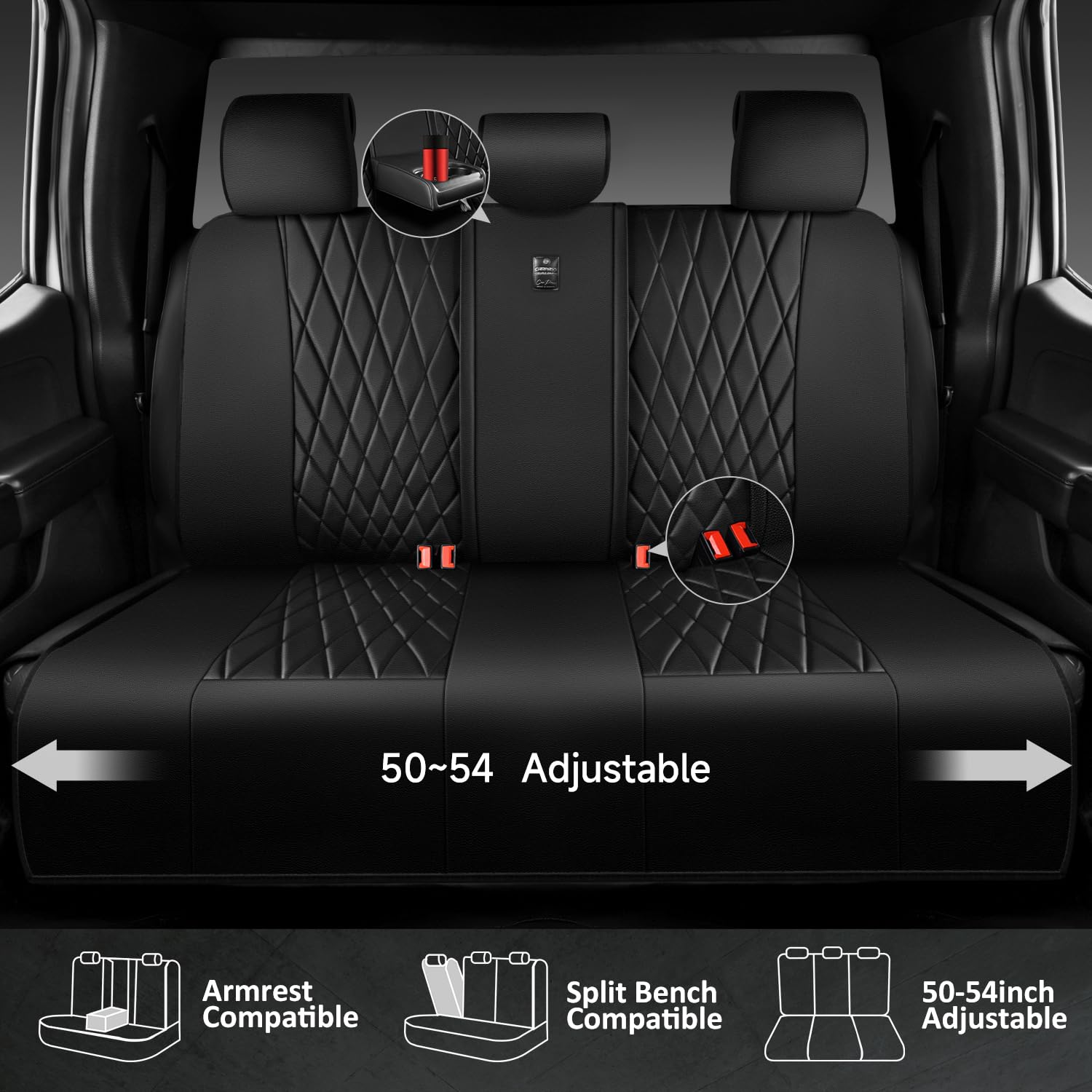 Car Pass Luxury Faux Leather Rear Bench Car Seat Covers, Waterproof Anti Slip Back Seat Covers, Deluxe Automotive Backseat Cover