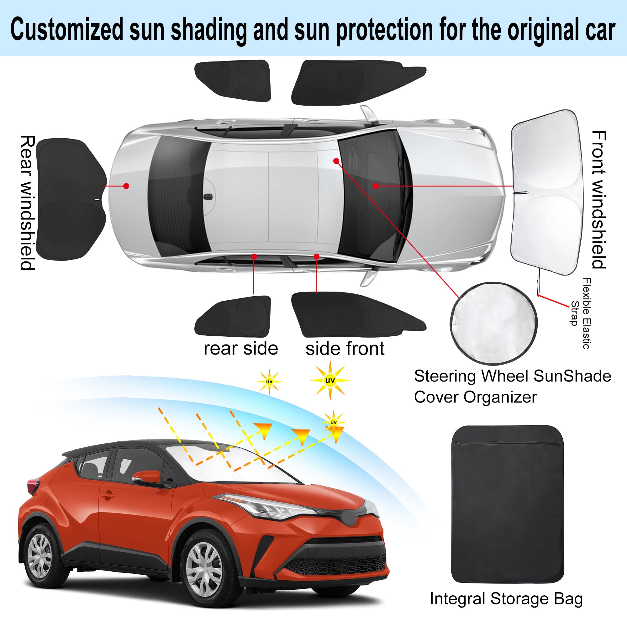 6Pcs Yycke Window Shades For Chr 2018-2023 Ch-R For Toyota Accessories Side Full Windows Windshield Sun Shade Sun Uv Rays & Priv