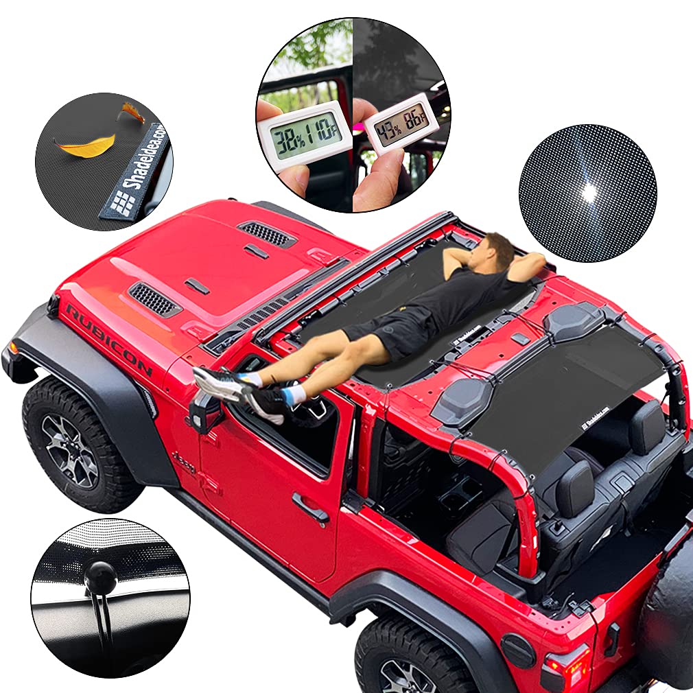 Shadeidea Jl Sun Shade For Jeep Wrangler 2 Door Top Sunshade (2018-2023), Front & Rear - Black Mesh Screen Wrangler Cover, Uv Bl