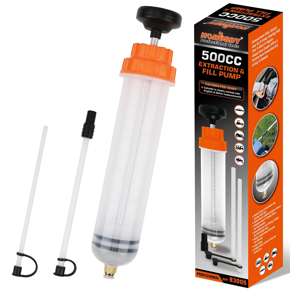 Horusdy 500Cc Fluid Extractor Automotive, Oil Extractor/Oil Syringe, Fluid Syringe Pump Manual Suction Vacuum Fuel Car Transfer