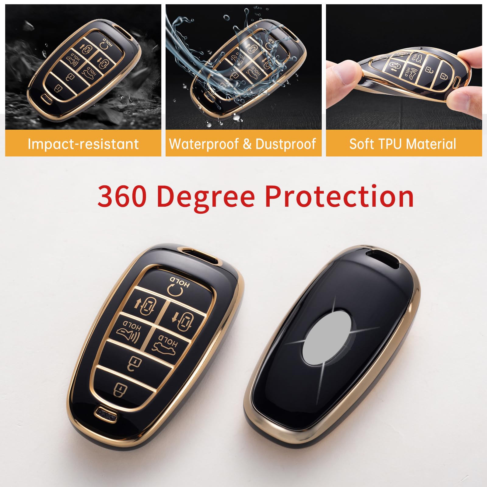 Gematay Hyundai Key Fob Cover With Keychain Lanyard, Soft Tpu Protector For Sonata, Nexo, Tucson Smart Key Case