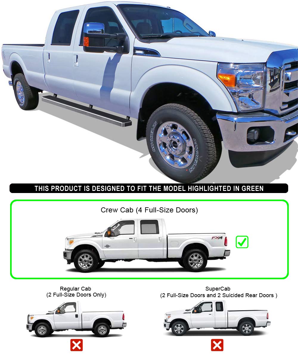 Aps Running Boards 5 Inches Compatible With Ford F250 F350 Super Duty 1999-2016 Crew Cab Stainless Steel (Nerf Bars Side Steps Side Bars)