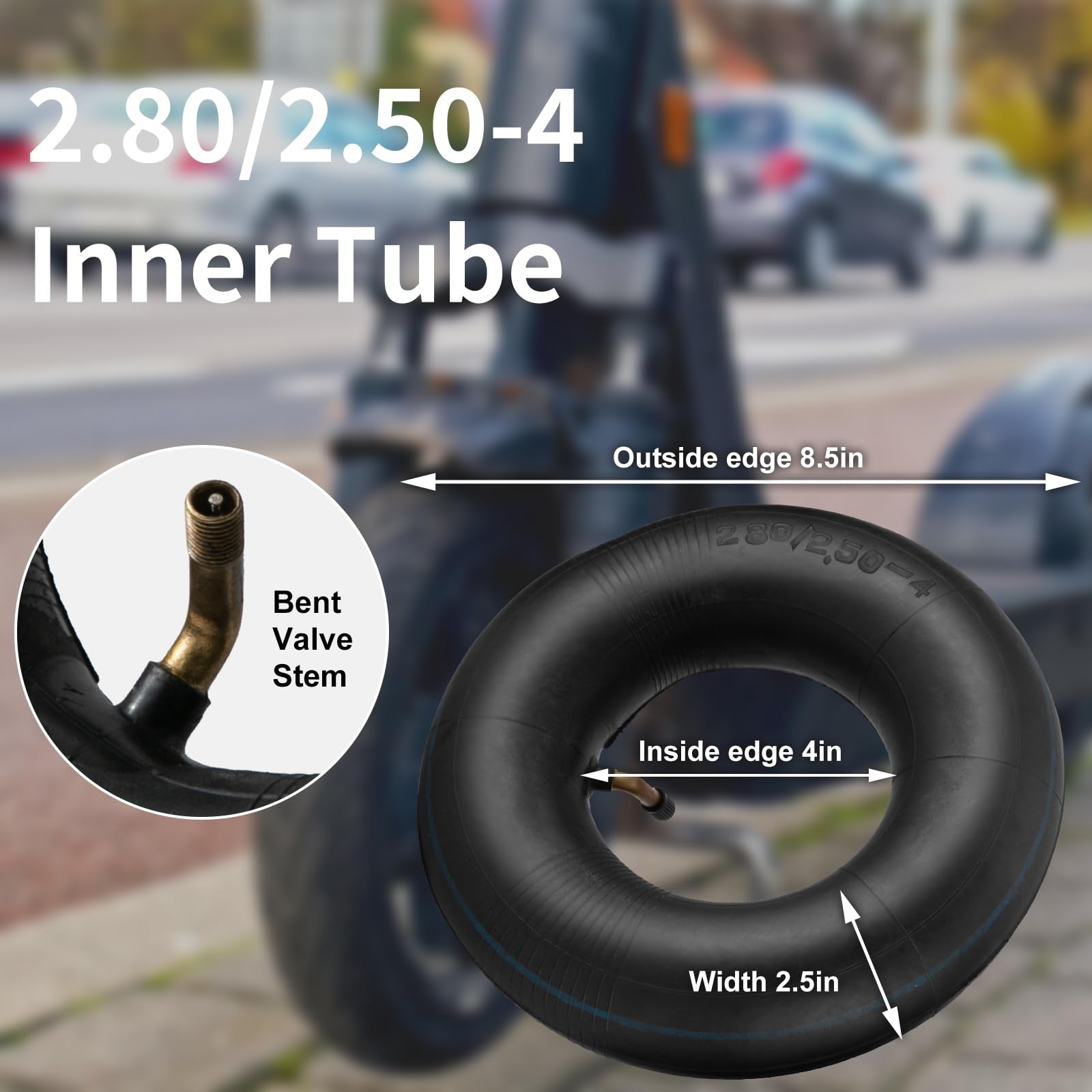 2.80/2.50-4'' Inner Tubes, 2 Pack Heavy Duty 2.80 2.50-4/280/250-4 Replacement Tire Inner Tube With Bent Valve For Scooters, Han