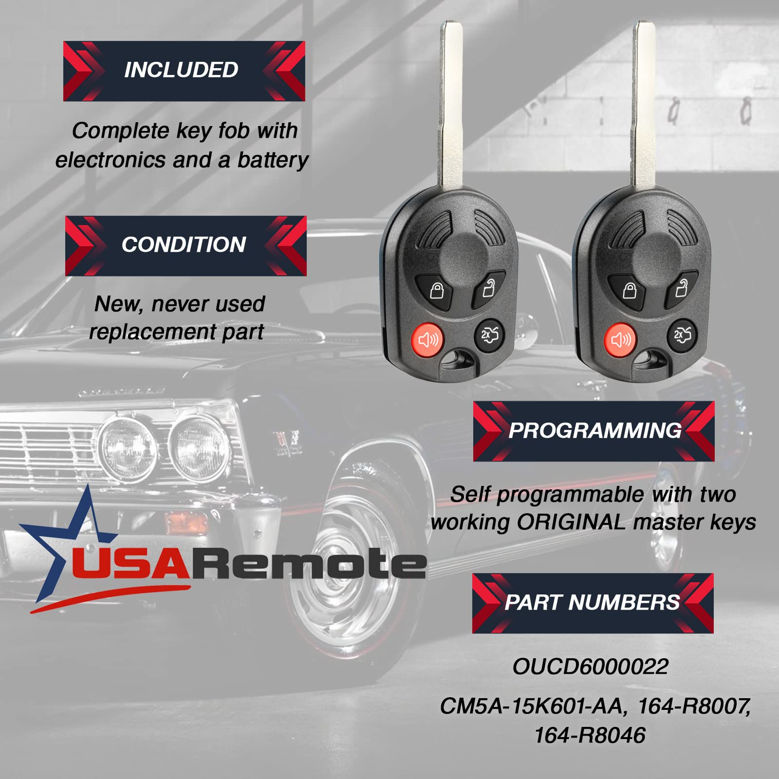 2 Key Fob Keyless Entry Remote Fits Ford Transit Focus Fiesta F150 F250 F350 Escape C-Max 2011-2016 High Security