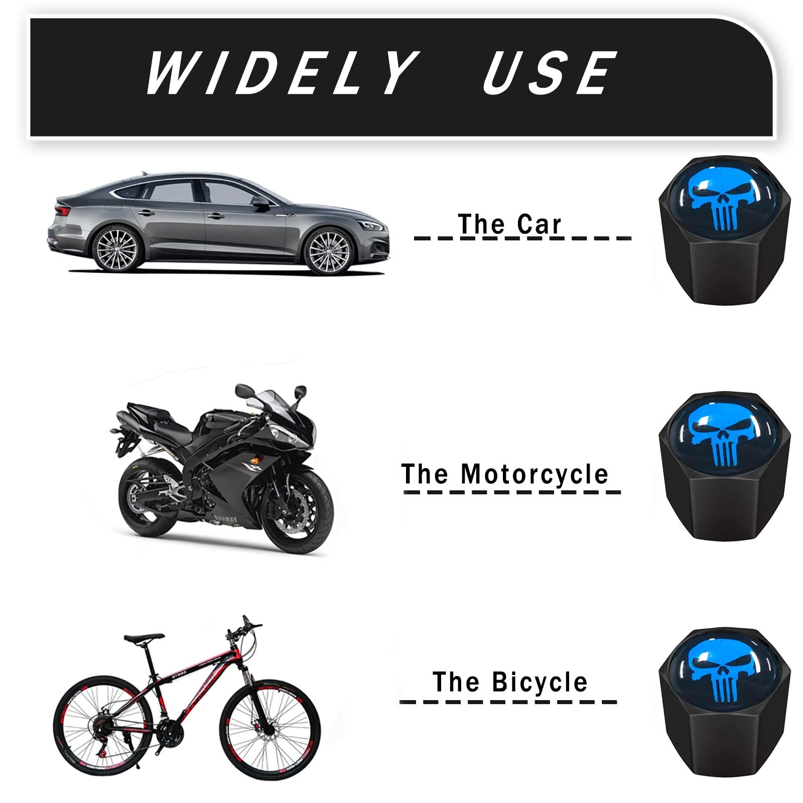 Ajxn 4 Pack Skull Car Wheel Tire Valve Stem Caps Airtight Dust Proof Covers Universal Tire Air Valve Caps For Cars, Trucks, Bicycles, Car Accessories For Men And Women Blue