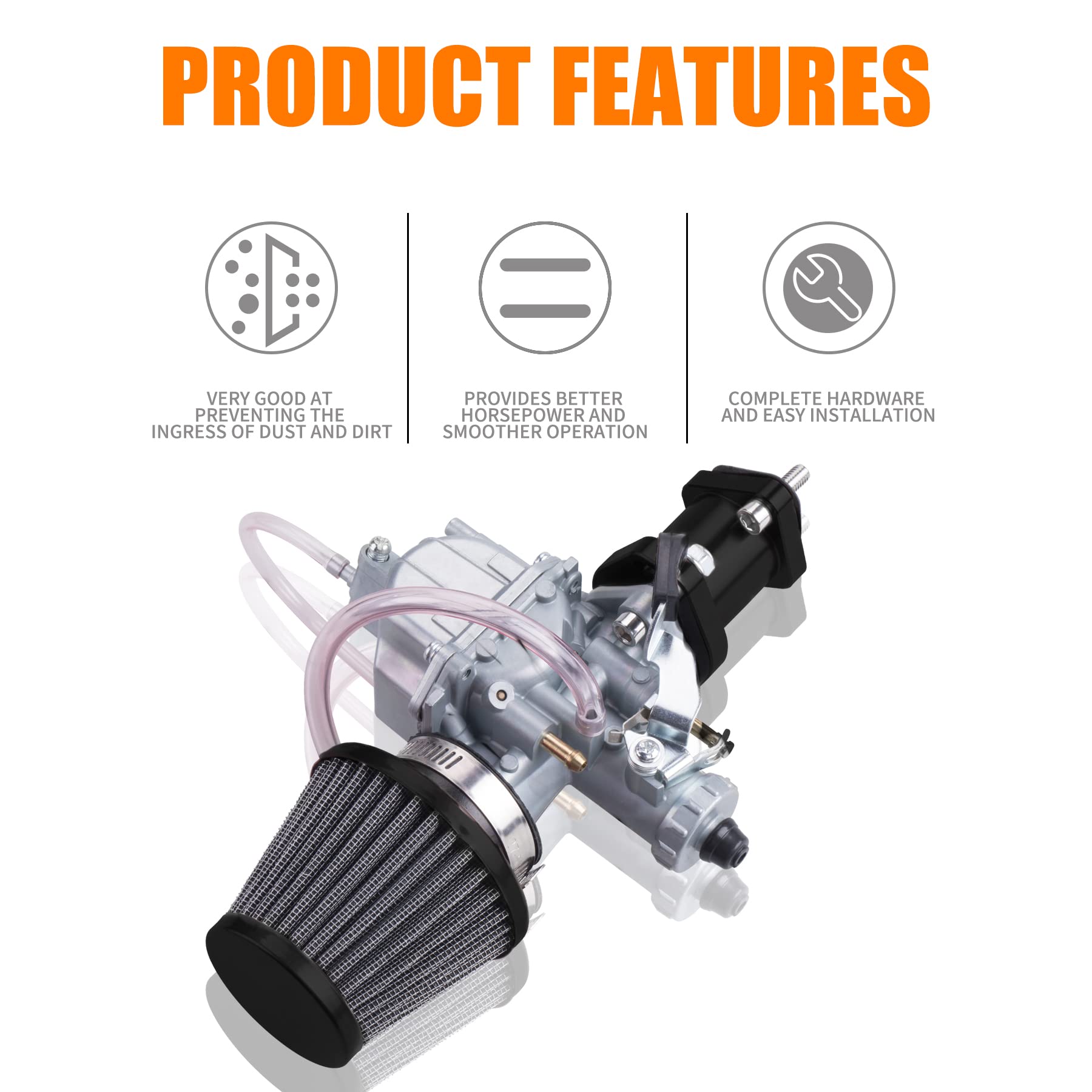 ORAEVY VM22 26mm Carburetor Carb Kit fit for Performance Intake Pipe Mainfold 38mm Air Filter Fit For Predator 212cc GX160 Honda