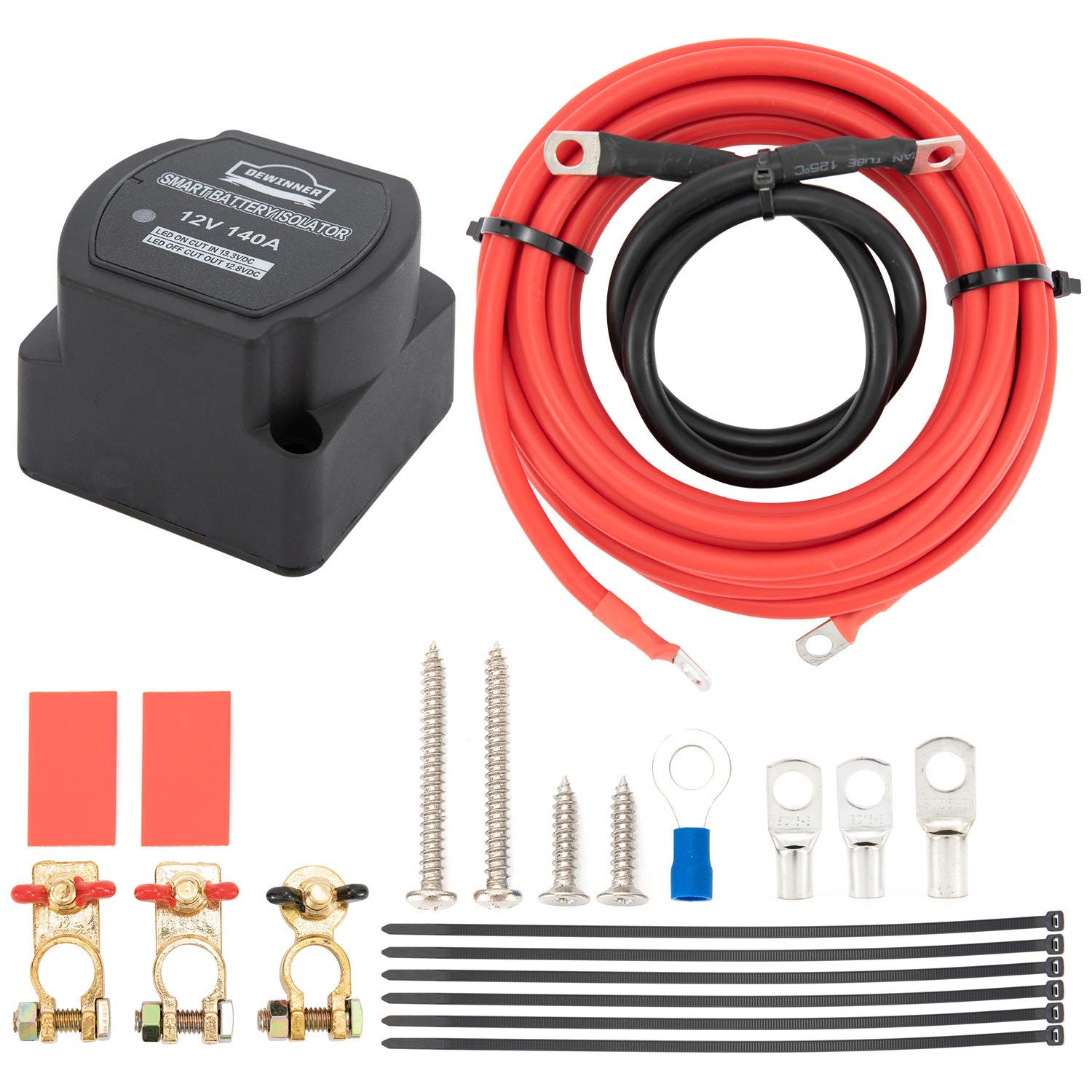 Dewinner 12V 140 Amp Dual Battery Smart Isolator & Atv Utv Wiring Cable Kit - Voltage Sensitive Relay - Vsr, Dual Battery Charge