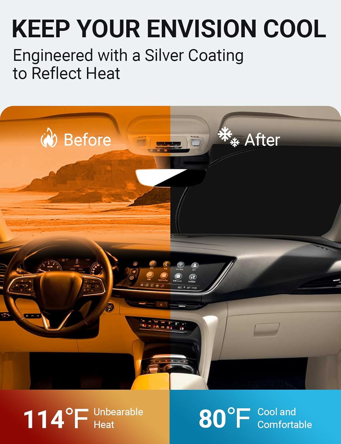 Proadsy 2025 Upgrade Front Windshield Sun Shade Foldable Sunshade Protector Custom Fit 2025 2024 2023 2022 2021 Buick Envision 1