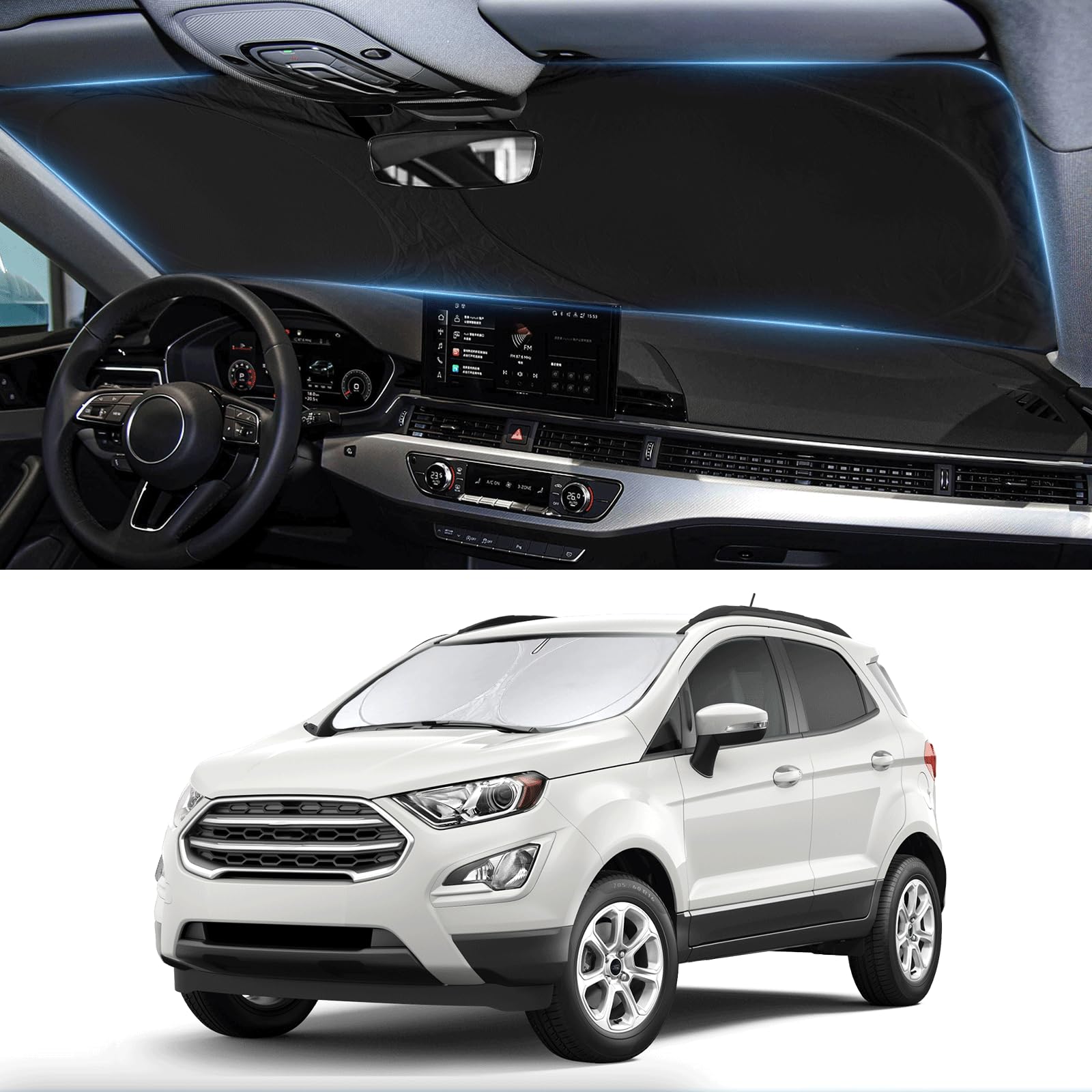 Sunshade For Ecosport Windshield Sun Shade For 2025 2024 2023 2022 2021 2020 Ford Ecosport Suv Accessories Foldable Custom-Fit F