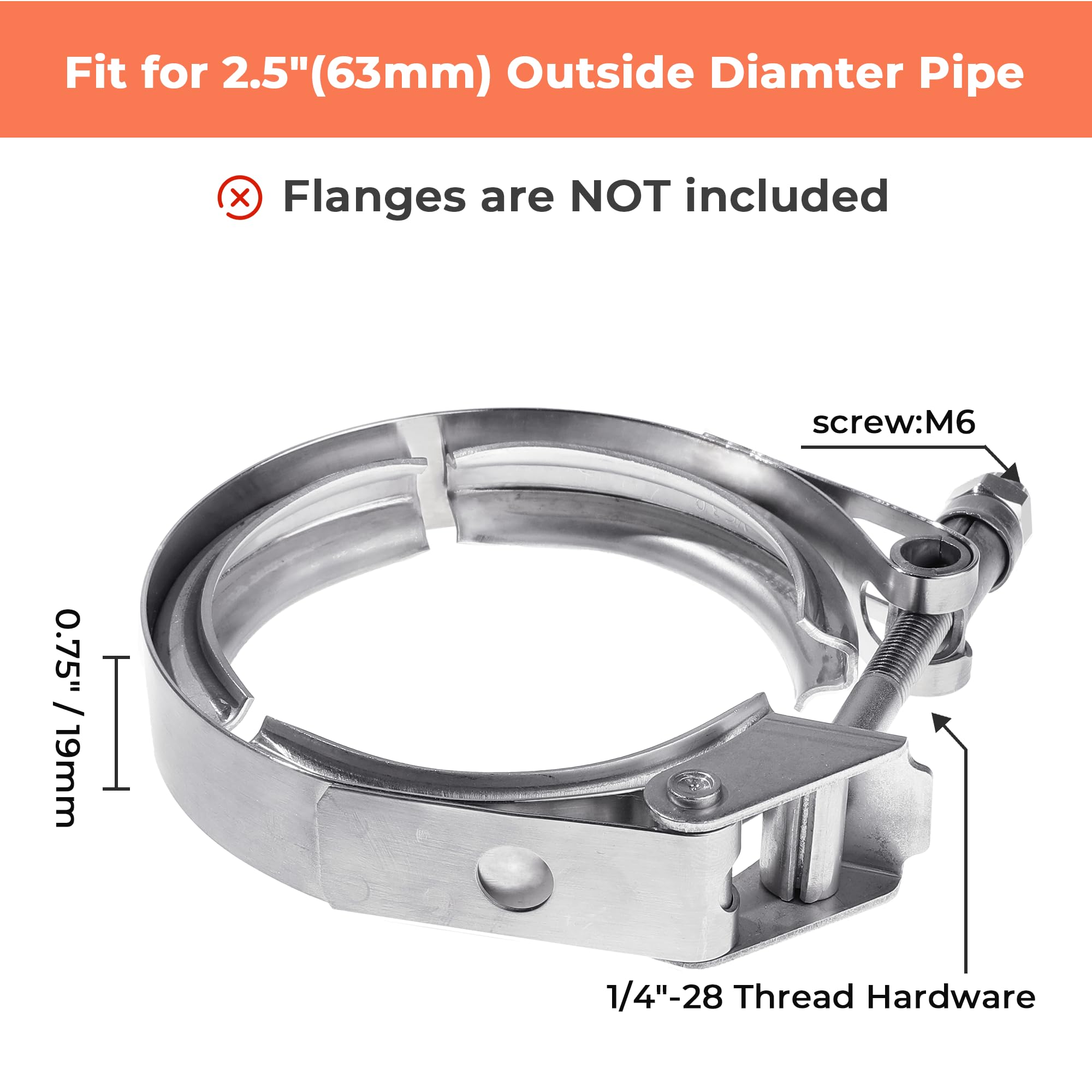 Wysiwyka 2.5 Inch Quick Release V Band Clamp-Stainless Steel_304,Clamp Fittings For Exhaust Pipe Flanges 1 Pc