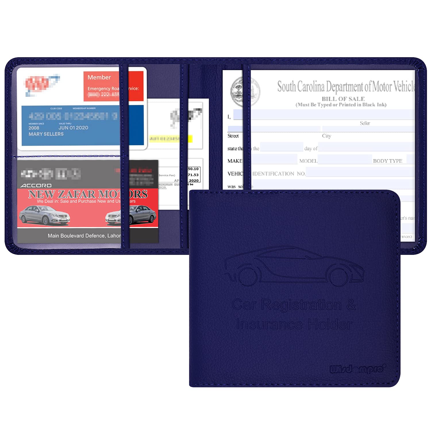 Wisdompro Small Car Registration And Insurance Documents Holder - Premium Pu Leather Vehicle Glove Box Paperwork Wallet Case Org