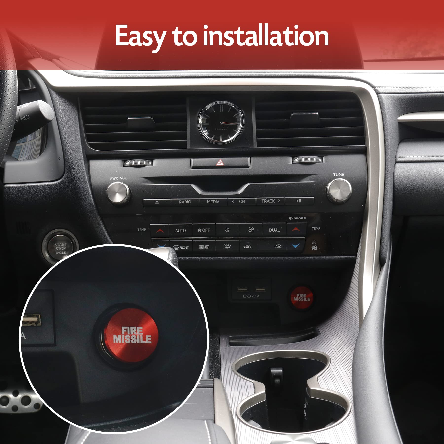 Uyye Cigarette Lighter Plug Billet Aluminum Dustproof Plug,Fire Missile Button,Car Interior Accessories Fits Most Automotive Veh