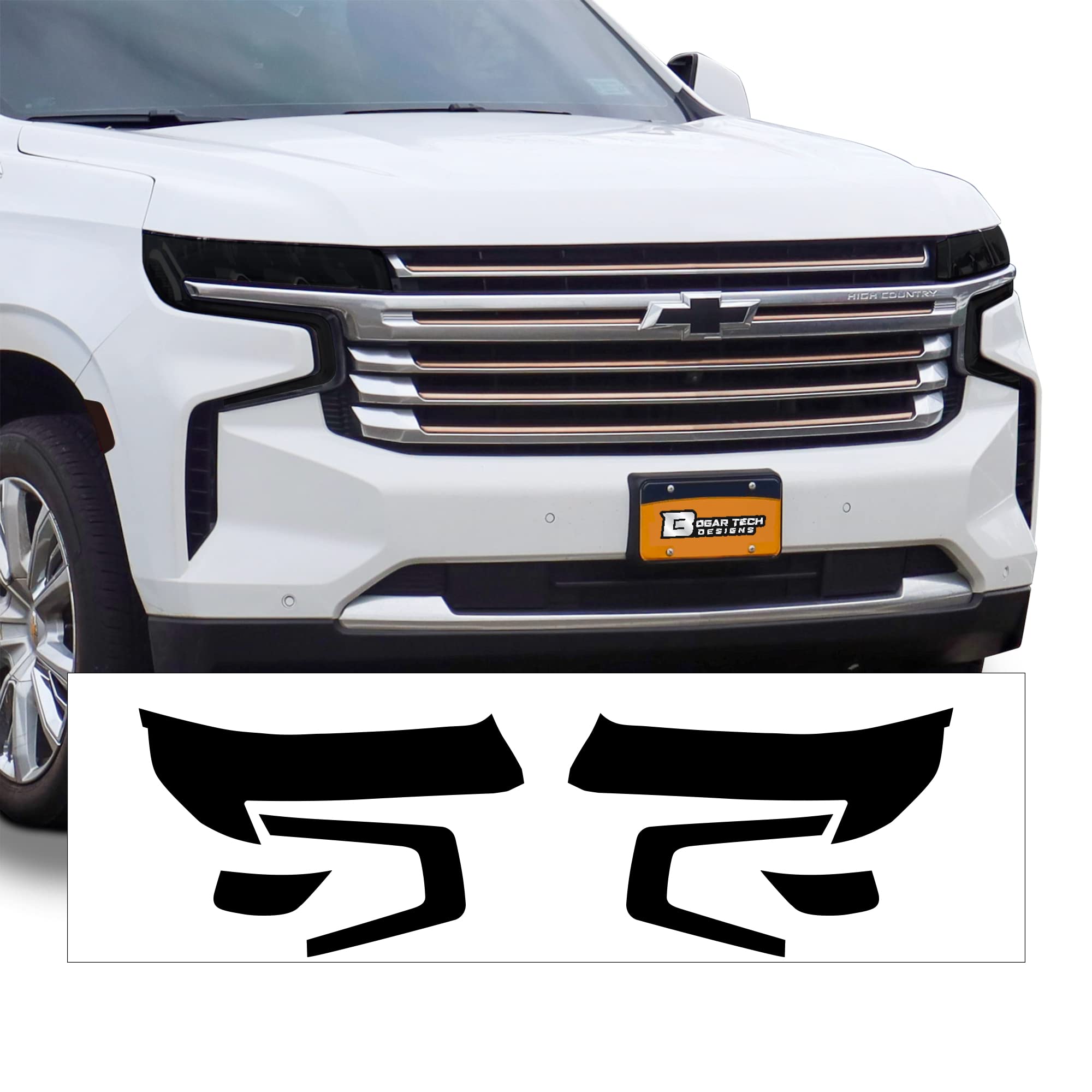 BOGAR TECH DESIGNS Full Headlight Head Light Tint Kit Compatible with Chevrolet Tahoe Suburban 2021-2024, Dark Smoke
