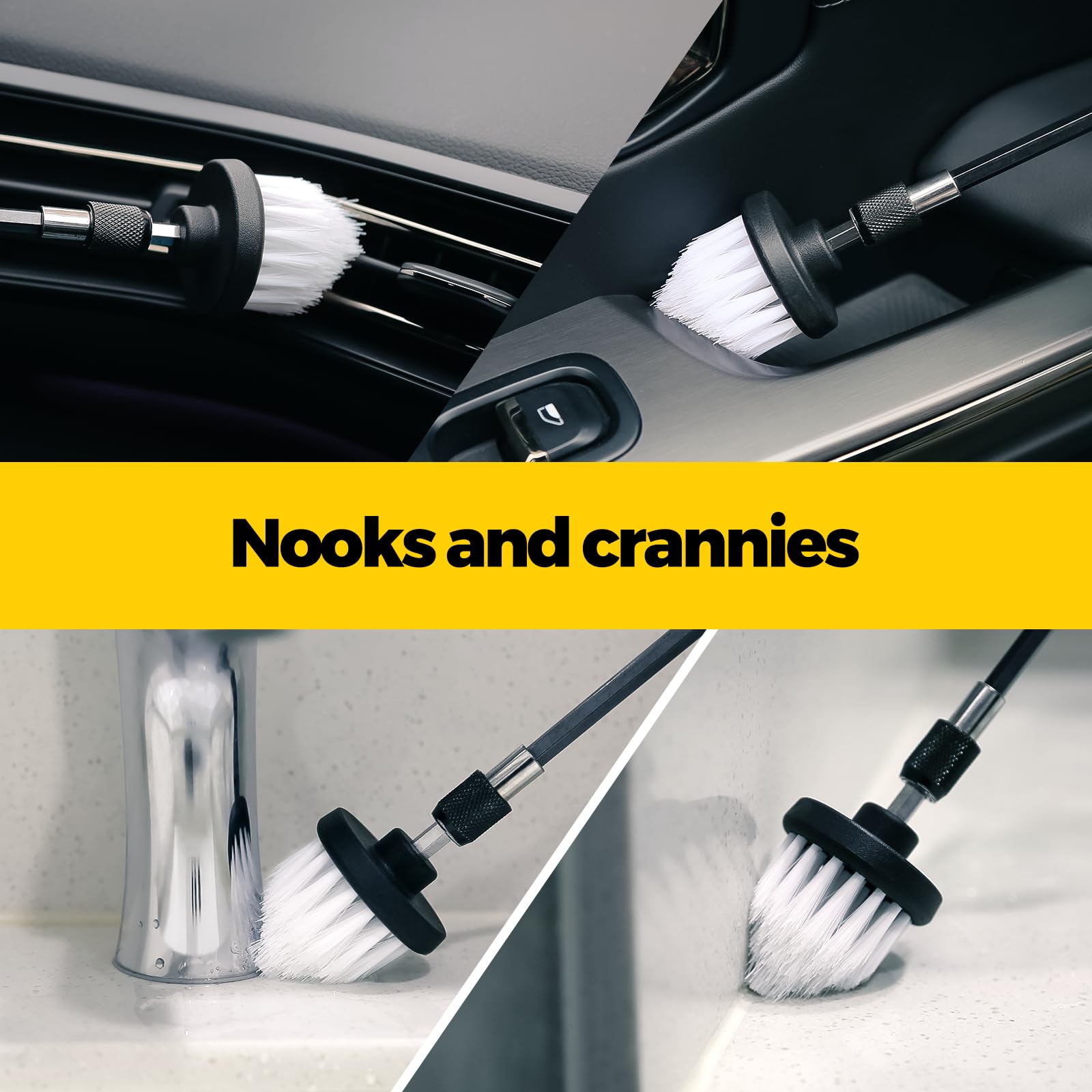 Holikme 5Pack Drill Brush Attachment Set,Power Scrubber Brush Extended Long Attachment For Bathroom Surfaces, Grout, Floors, Bat